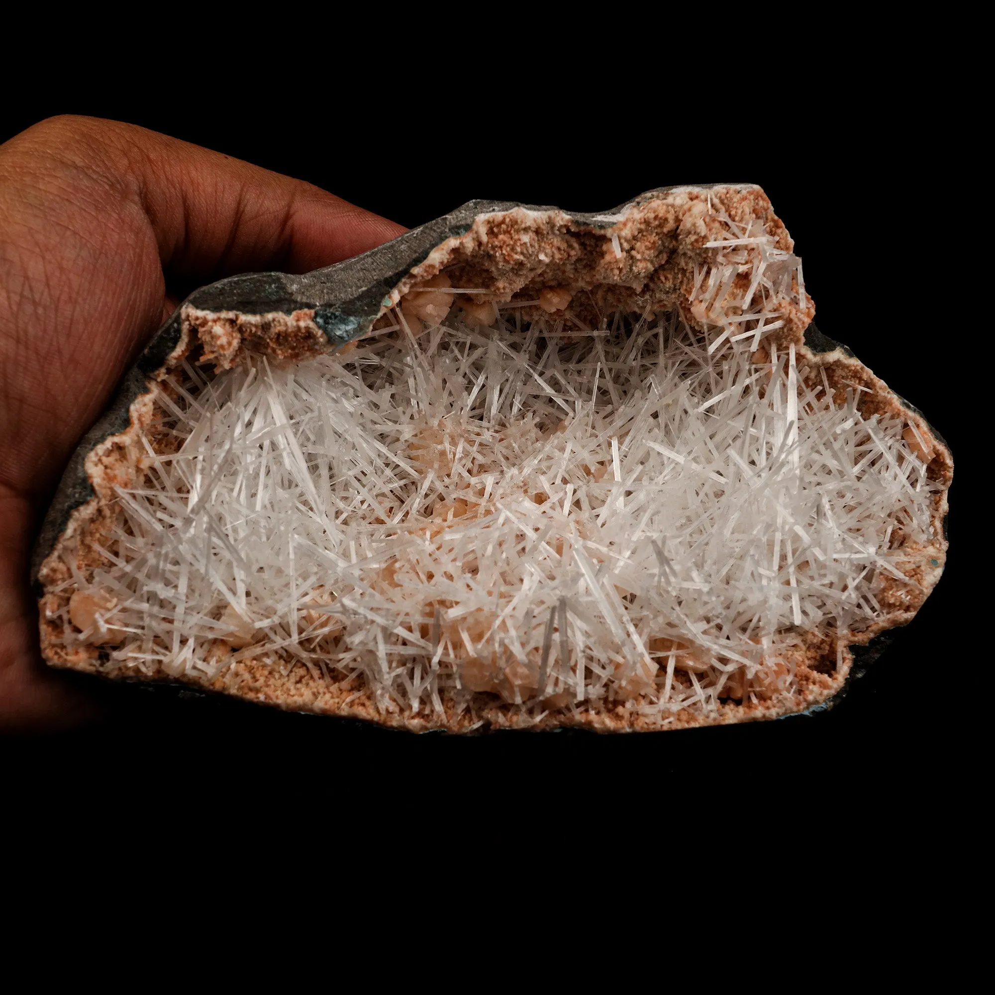 Scolecite Sprays Inside Heulandite Geode Natural Mineral Specimen - image 5