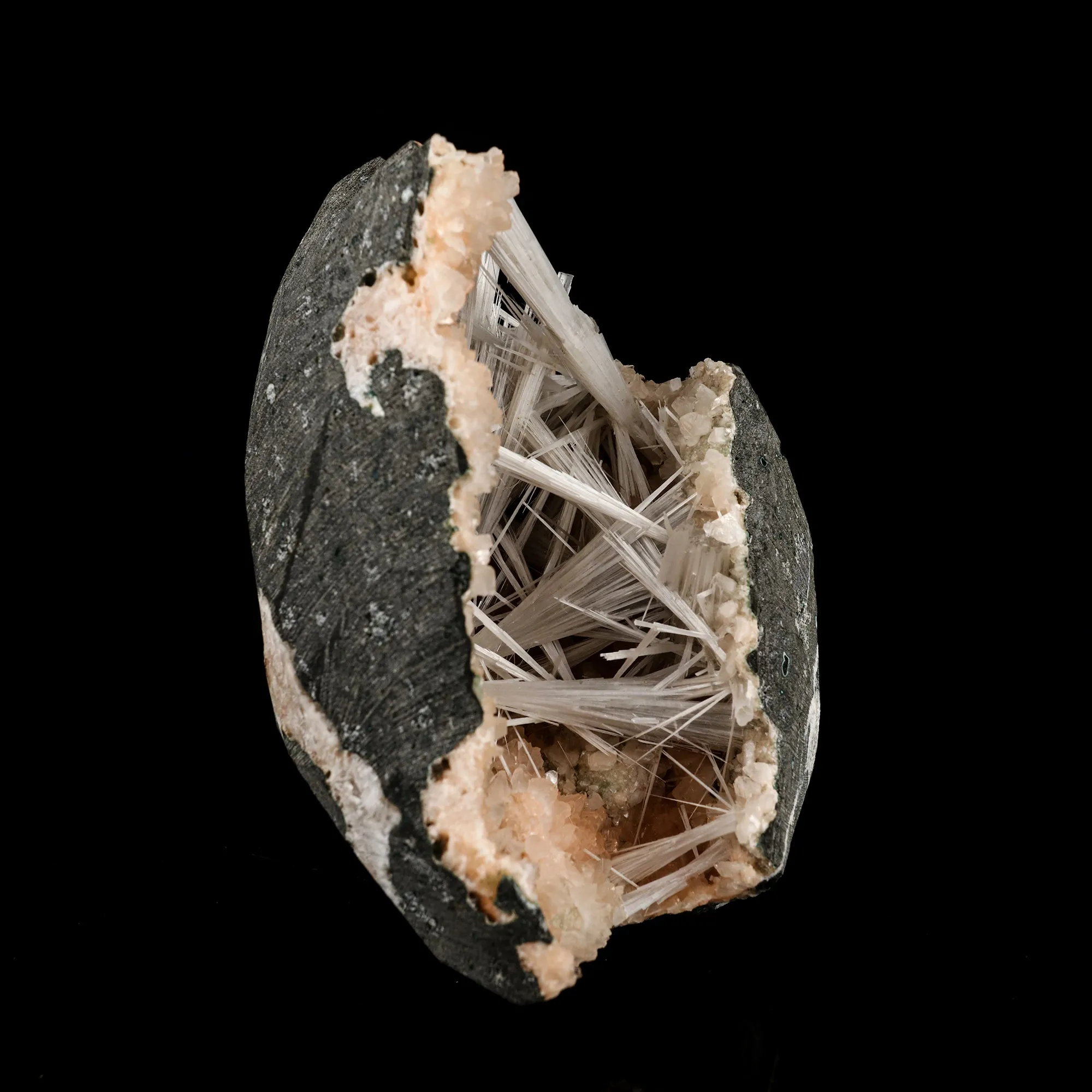 Scolecite Sprays Inside Heulandite Geode Natural Mineral Specimen - image 2