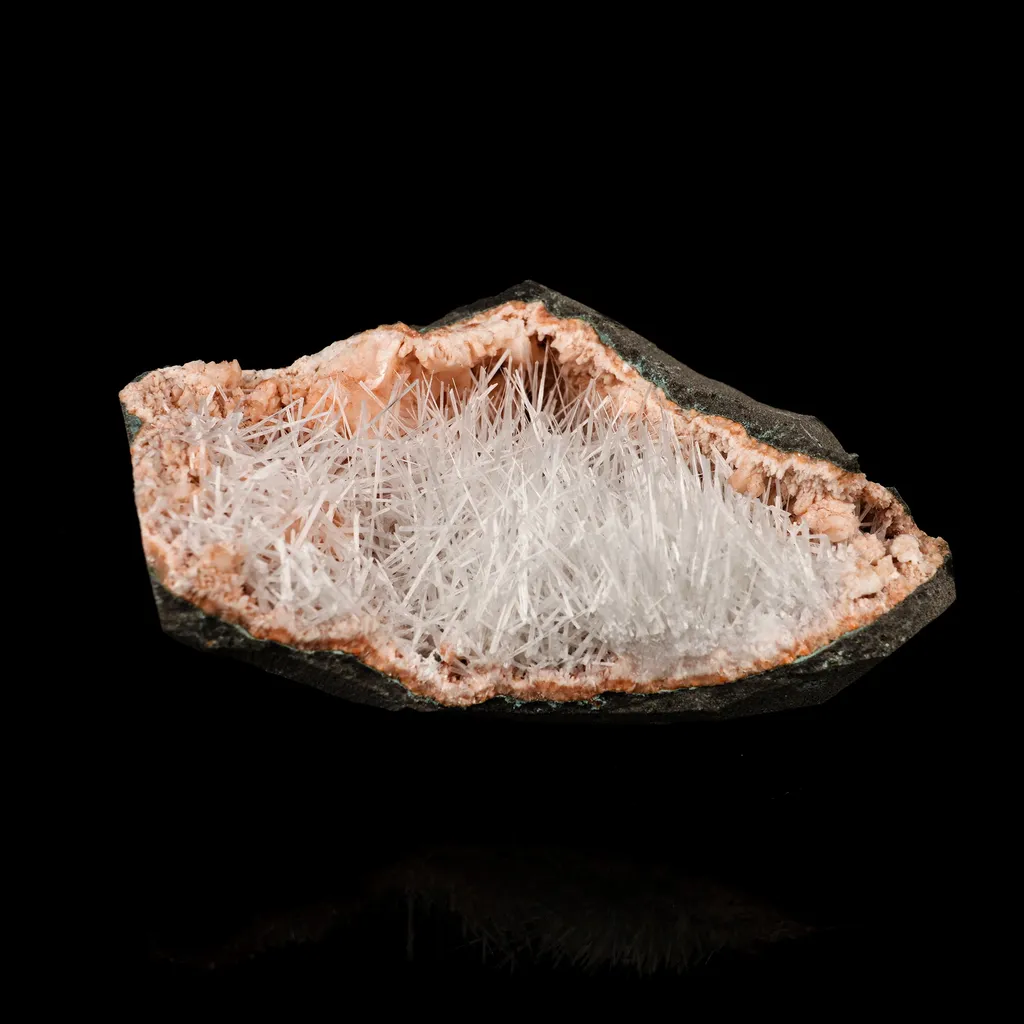 Scolecite Sprays Inside Heulandite Geode Natural Mineral Specimen image