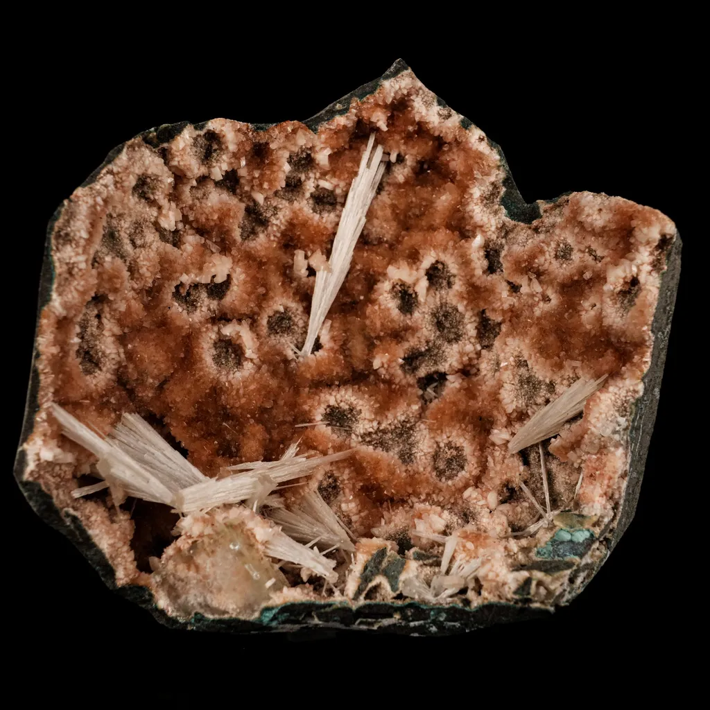 Scolecite Sprays Inside Heulandite Geode Natural Mineral Specimen image