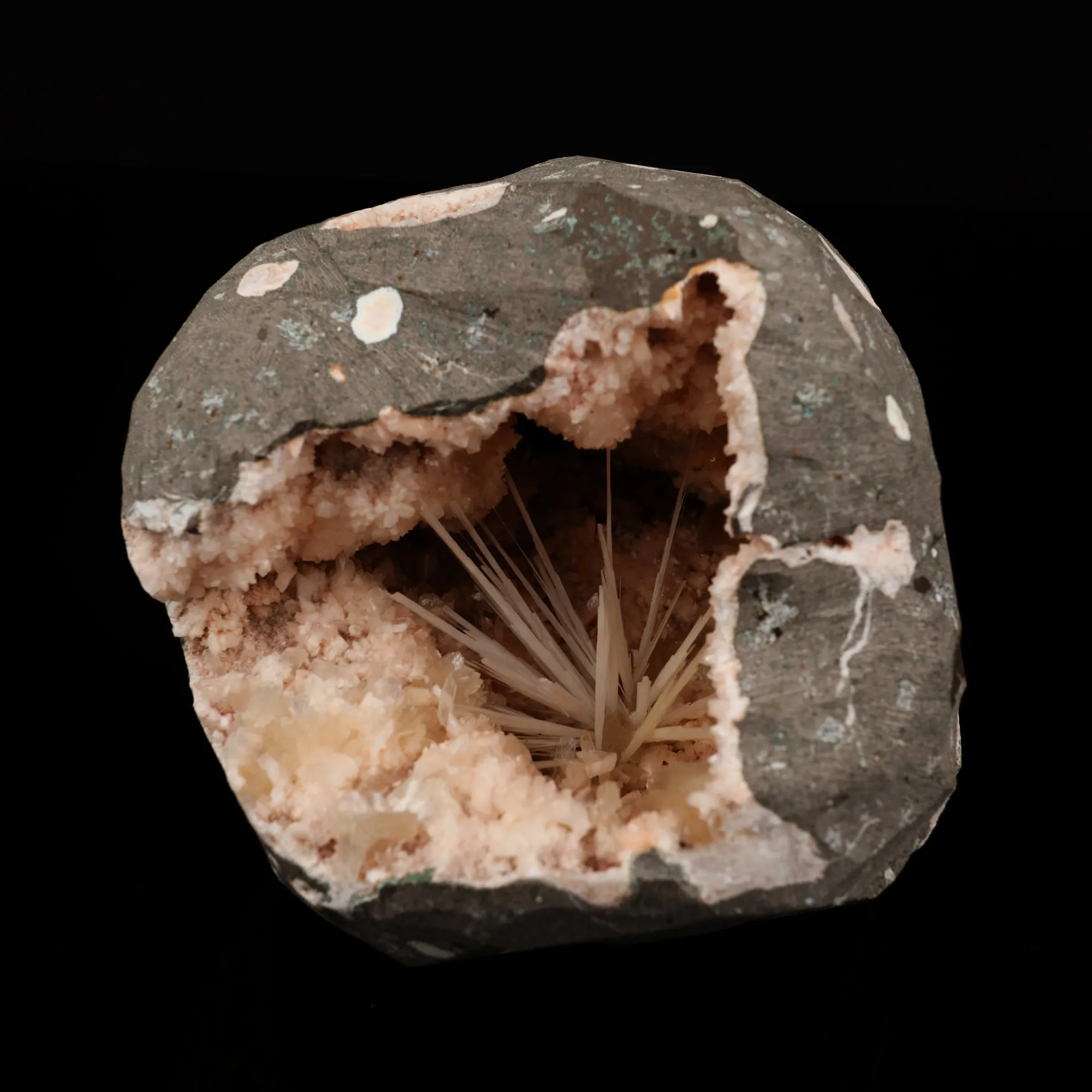 Scolecite Sprays Inside Heulandite Geode Natural Mineral Specimen - image 2
