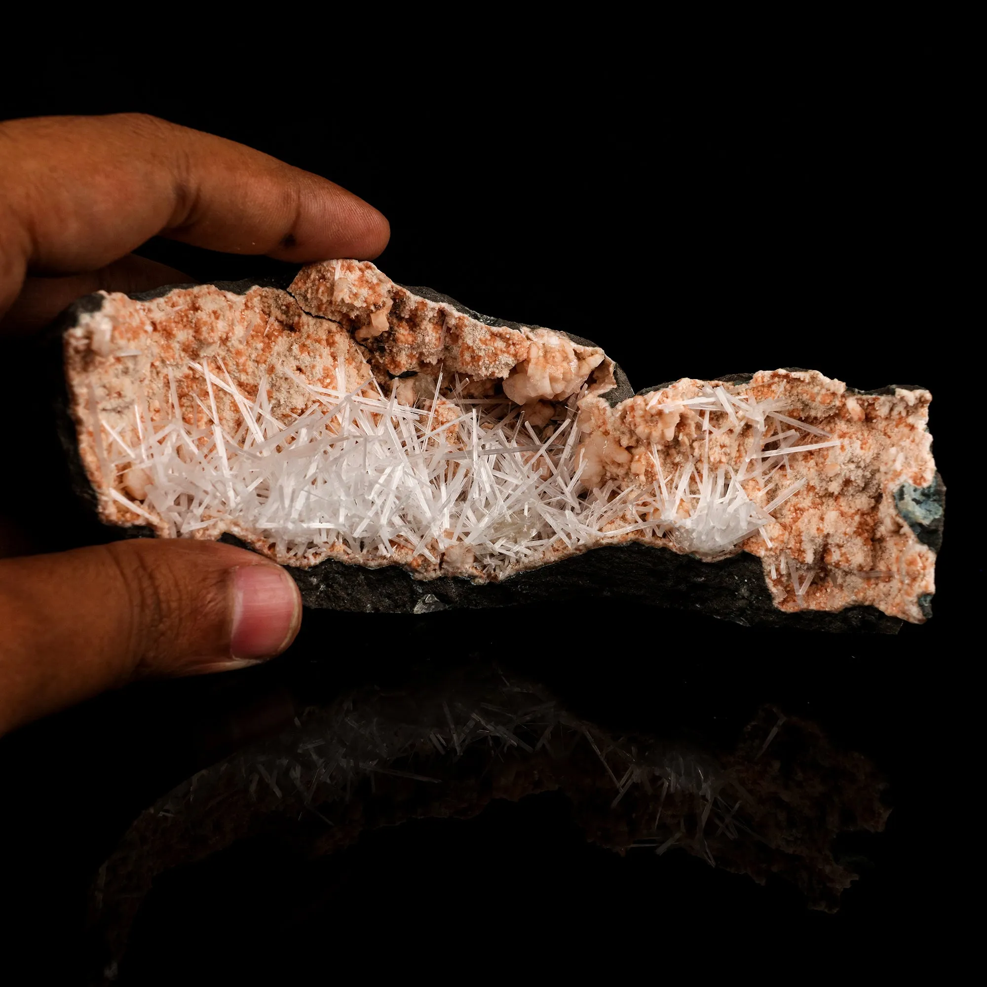 Scolecite Sprays Inside Heulandite Geode Natural Mineral Specimen - image 4
