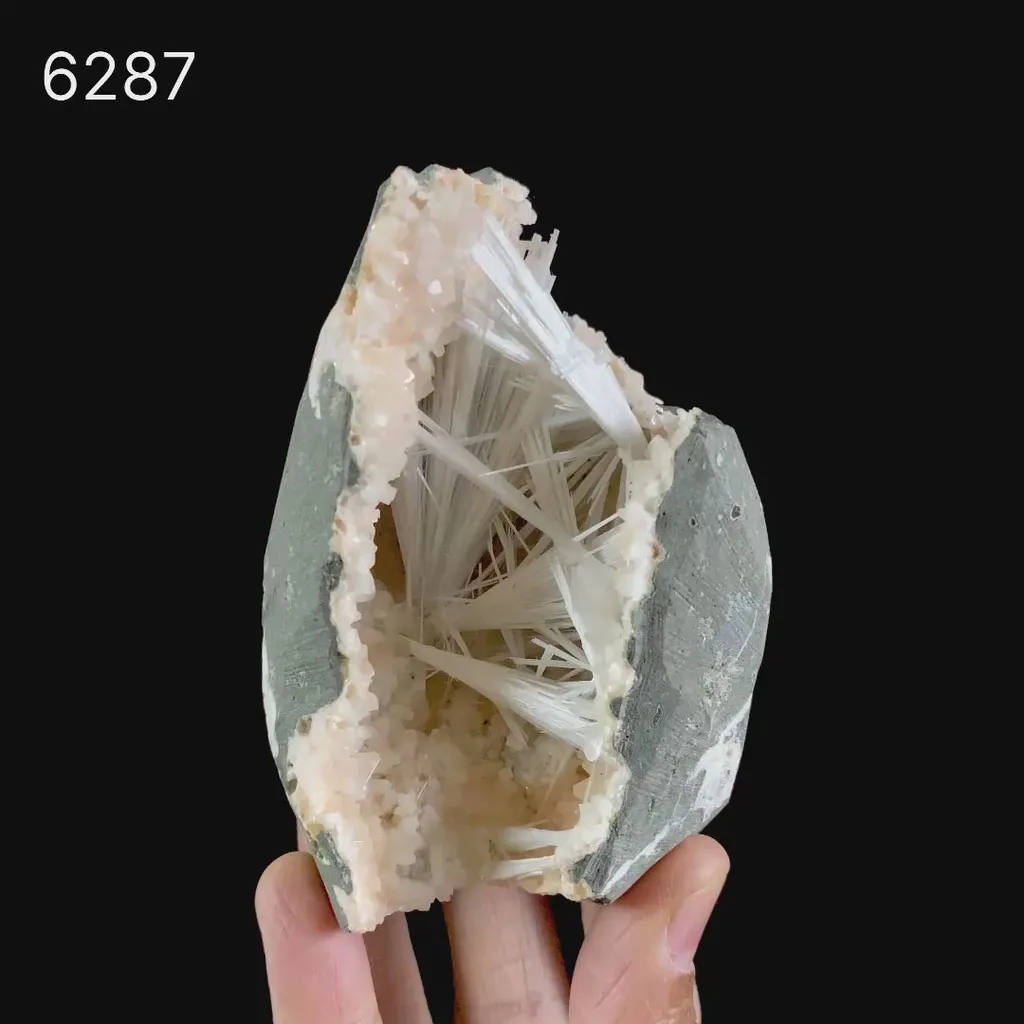 Scolecite Sprays Inside Heulandite Geode Natural Mineral Specimen - image 2