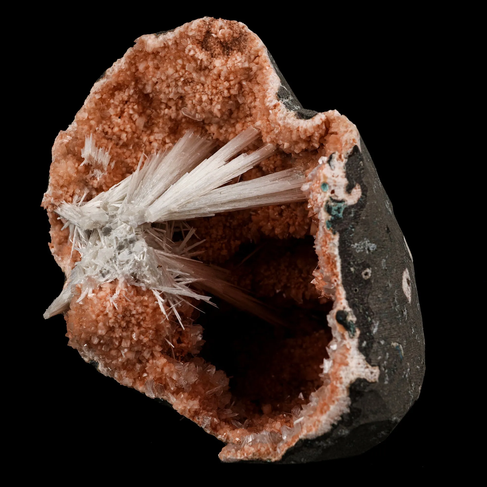 Scolecite Sprays Inside Heulandite Geode Natural Mineral Specimen - image 2