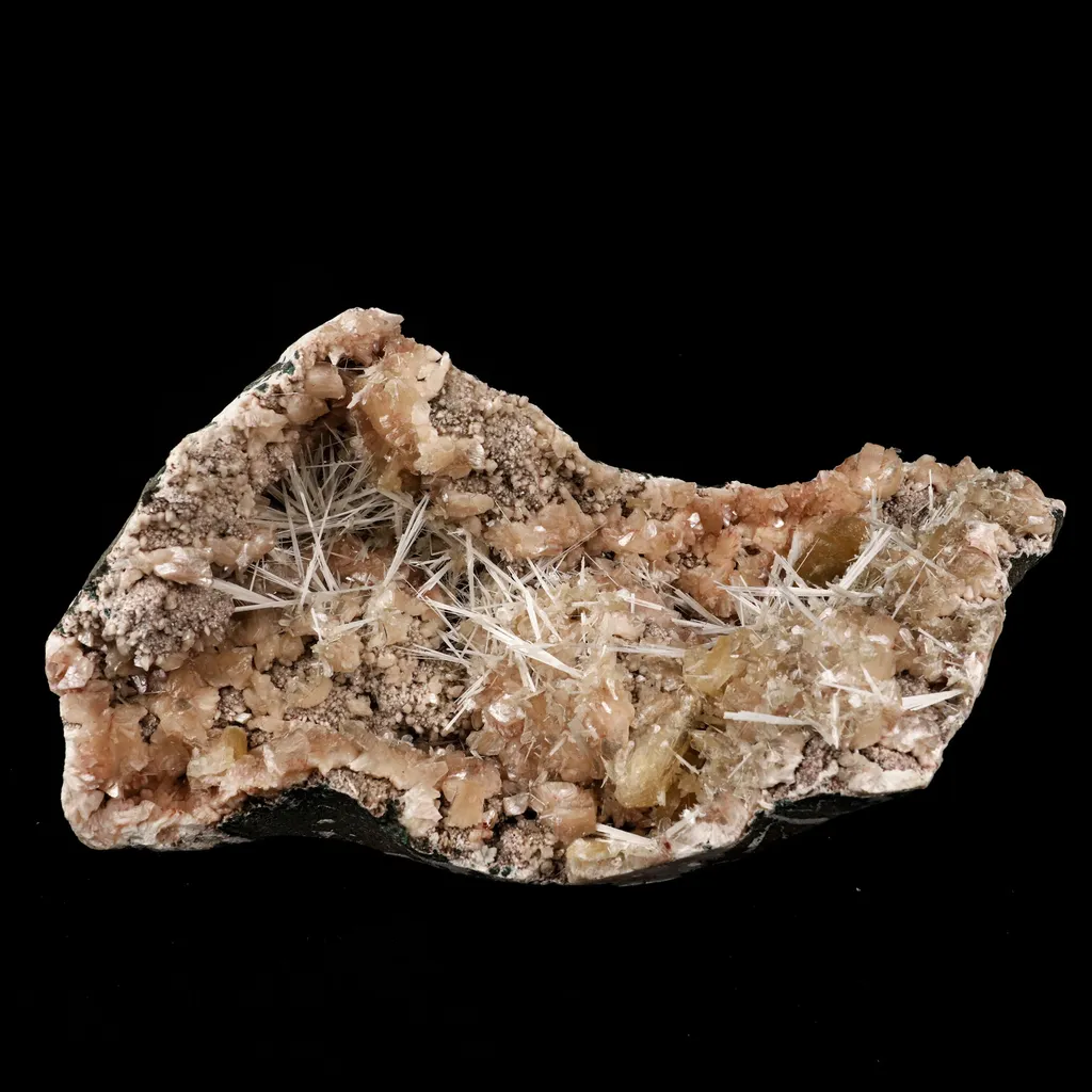 Scolecite Sprays Inside Heulandite Geode Natural Mineral Specimen image