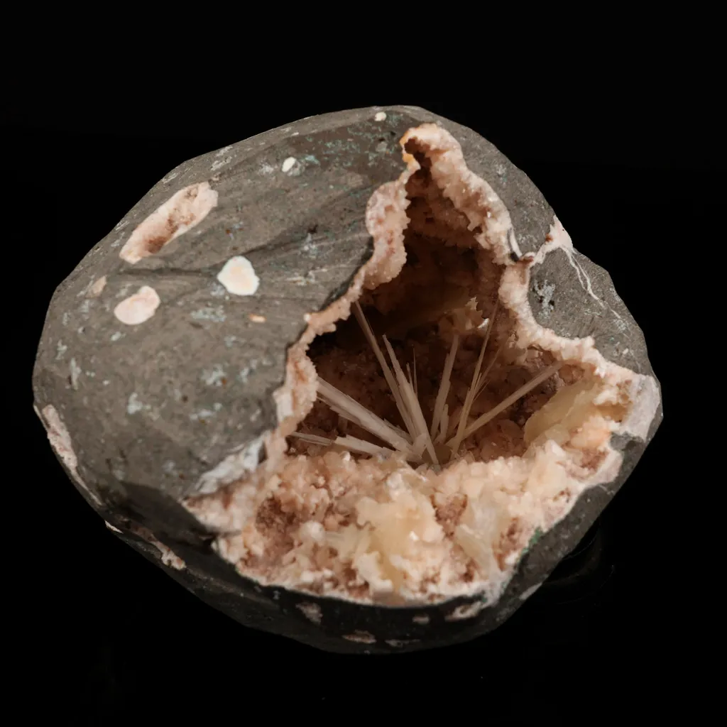 Scolecite Sprays Inside Heulandite Geode Natural Mineral Specimen - image 3