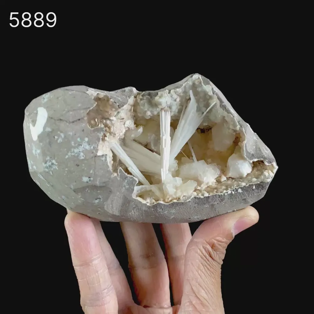 Scolecite Sprays Inside Heulandite Geode Natural Mineral Specimen - image 5