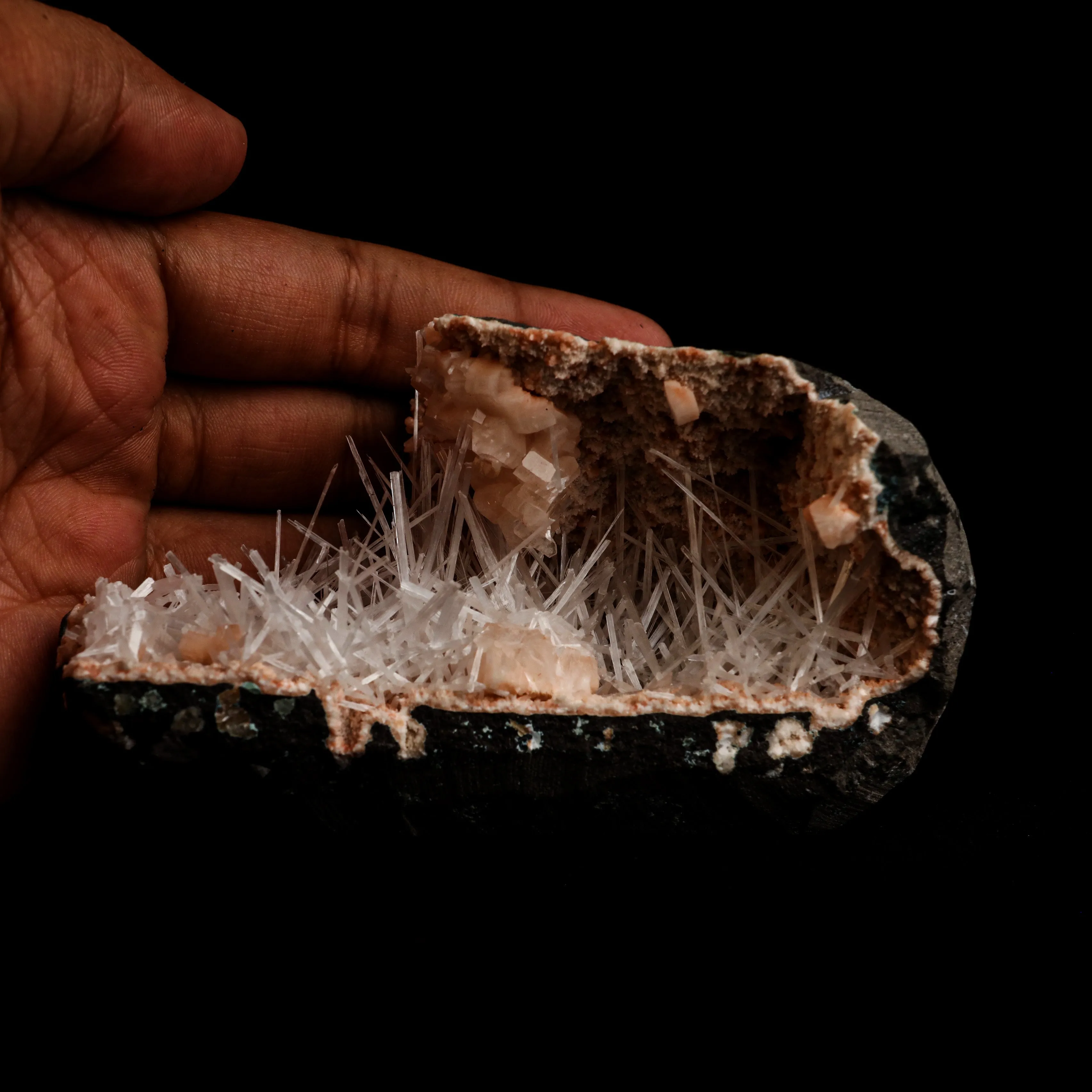Scolecite Sprays Inside Heulandite Geode Natural Mineral Specimen - image 5