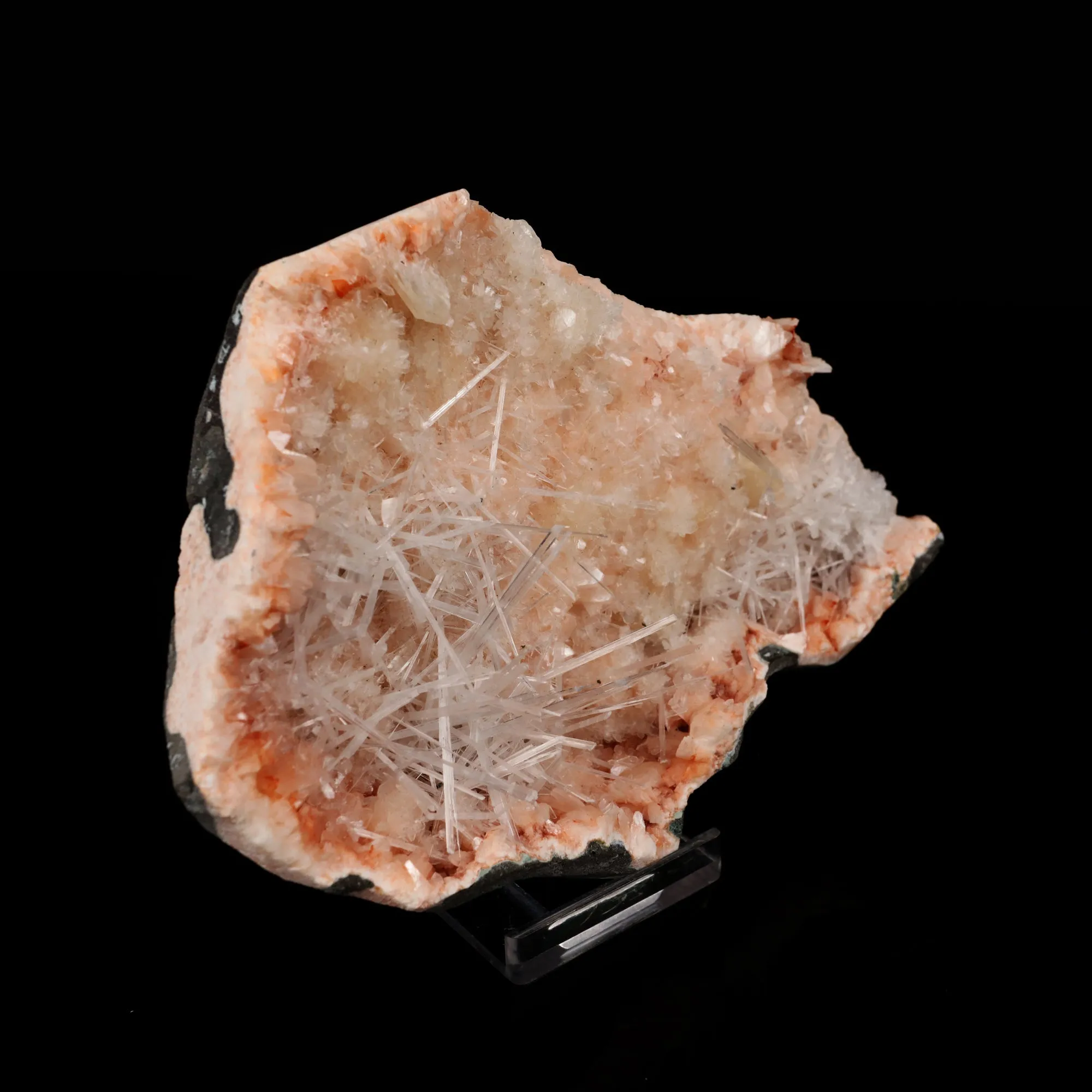 Scolecite Sprays Inside Heulandite Geode Natural Mineral Specimen - image 2