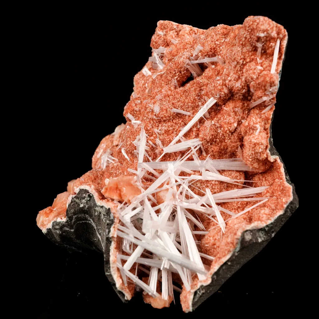 Scolecite Sprays Inside Heulandite Geode Natural Mineral Specimen image
