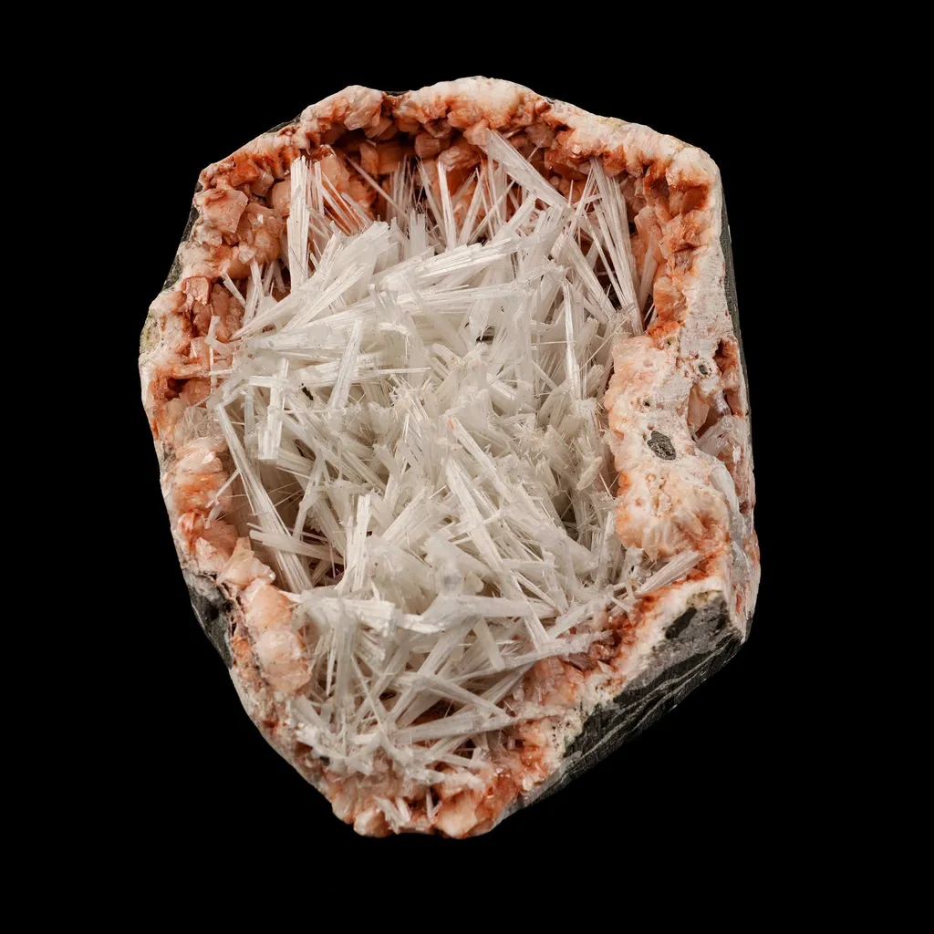 Scolecite Sprays Inside Heulandite Geode Natural Mineral Specimen image