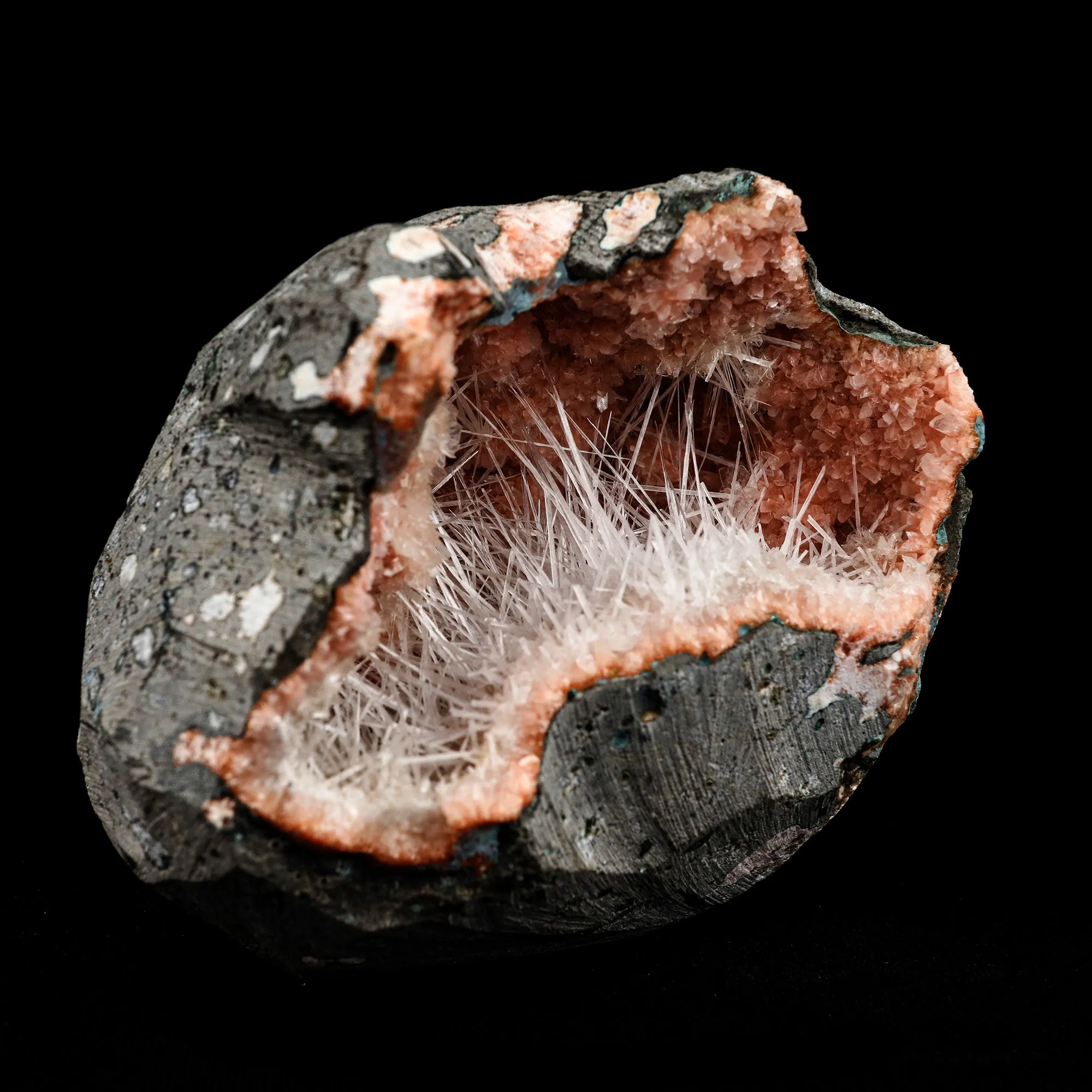 Scolecite Sprays Inside Heulandite Geode Natural Mineral Specimen - image 3