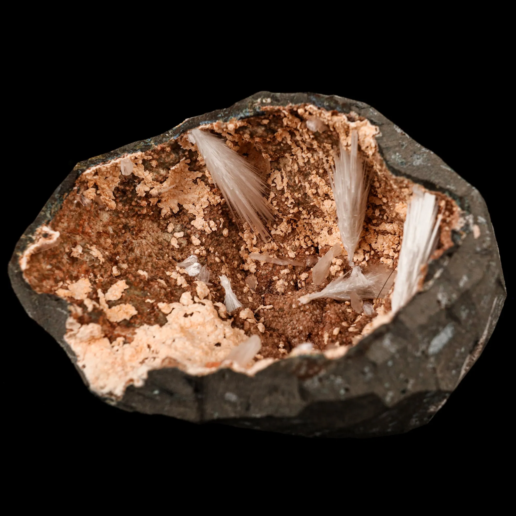 Scolecite Sprays Inside Heulandite Geode Natural Mineral Specimen - image 3