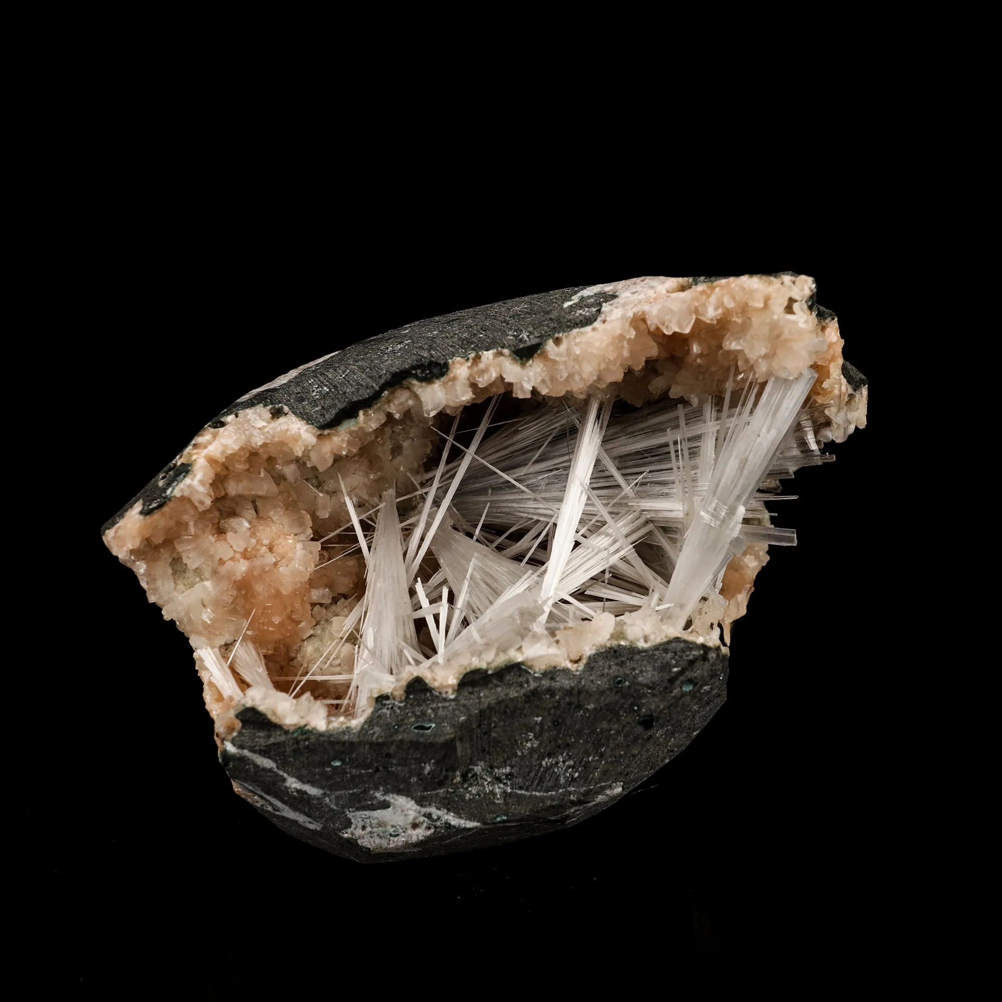 Scolecite Sprays Inside Heulandite Geode Natural Mineral Specimen - image 3