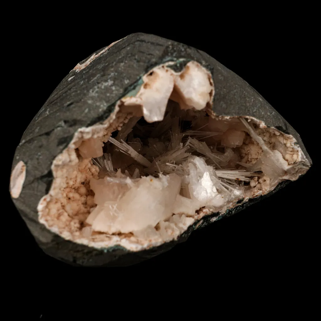 Scolecite Sprays Inside Heulandite Geode Natural Mineral Specimen - image 3