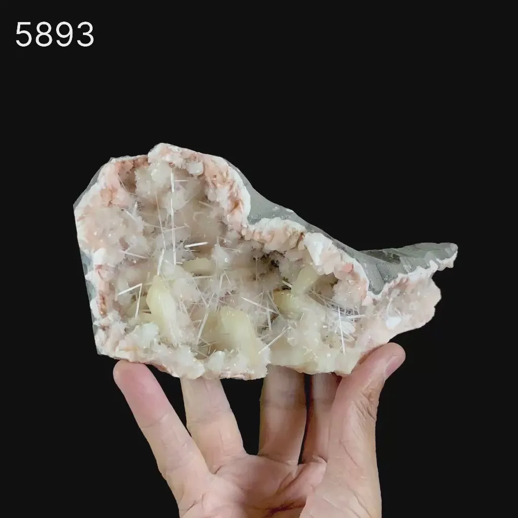 Scolecite Sprays Inside Heulandite Geode Natural Mineral Specimen - image 7