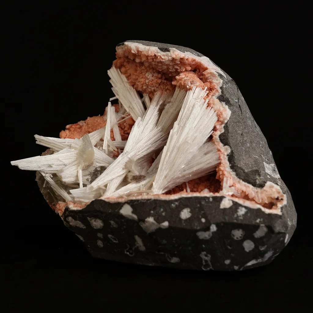 Scolecite Sprays Inside Heulandite Geode Natural Mineral Specimen - image 3