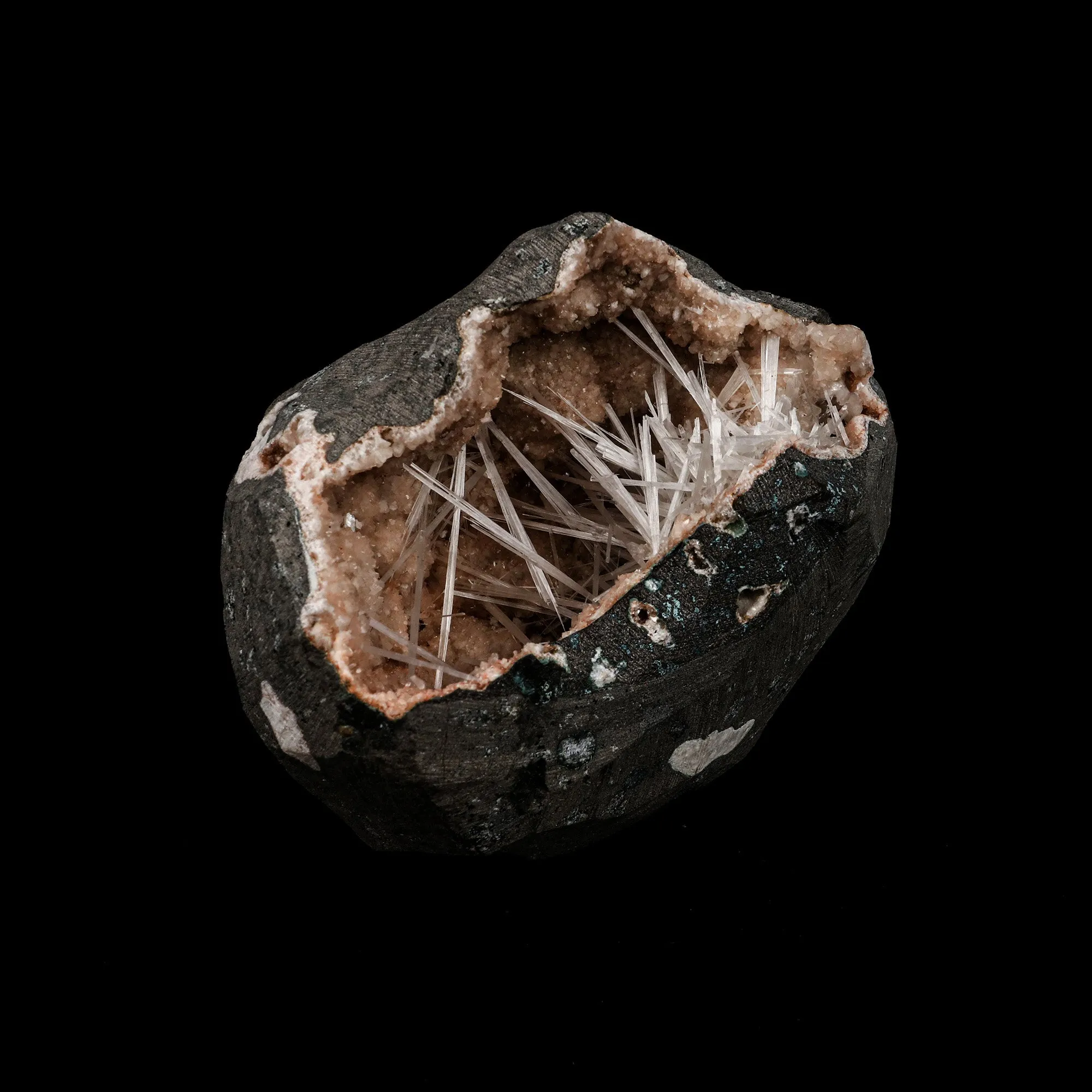 Scolecite Sprays Inside Heulandite Geode Natural Mineral Specimen - image 3
