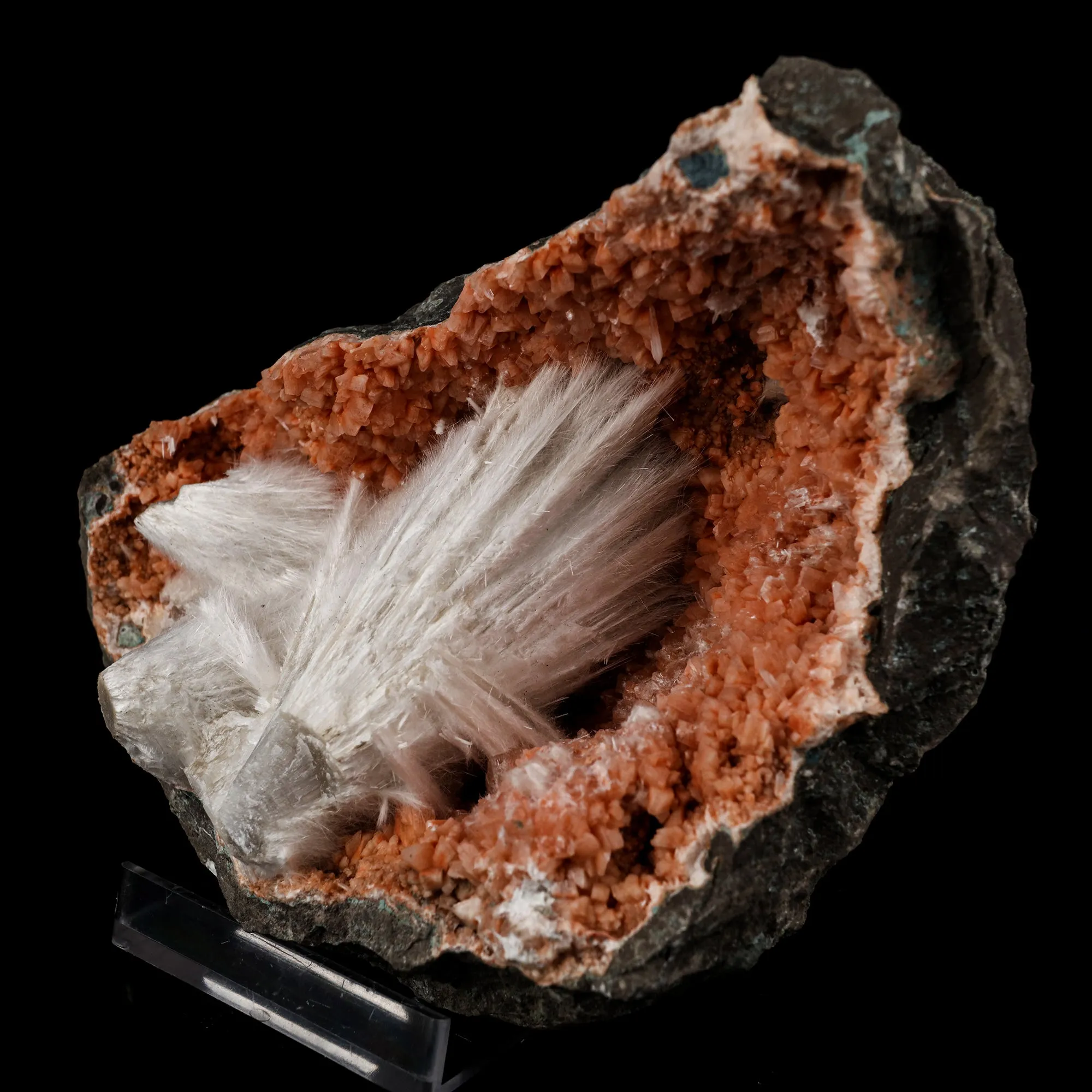 Scolecite Sprays Inside Heulandite Geode Natural Mineral Specimen - image 3