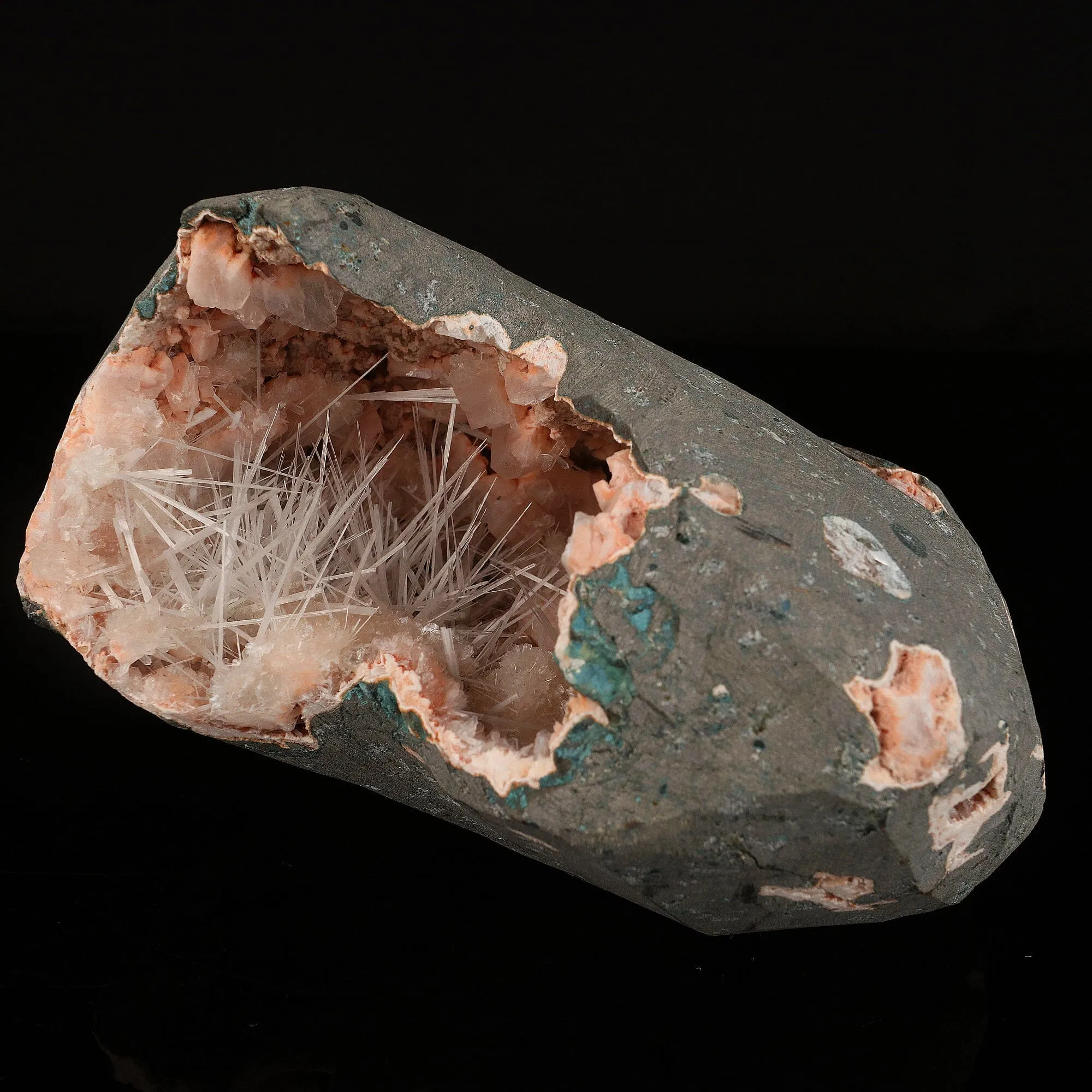 Scolecite Sprays Inside Heulandite Geode Natural Mineral Specimen - image 2