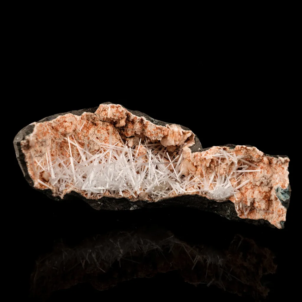 Scolecite Sprays Inside Heulandite Geode Natural Mineral Specimen image