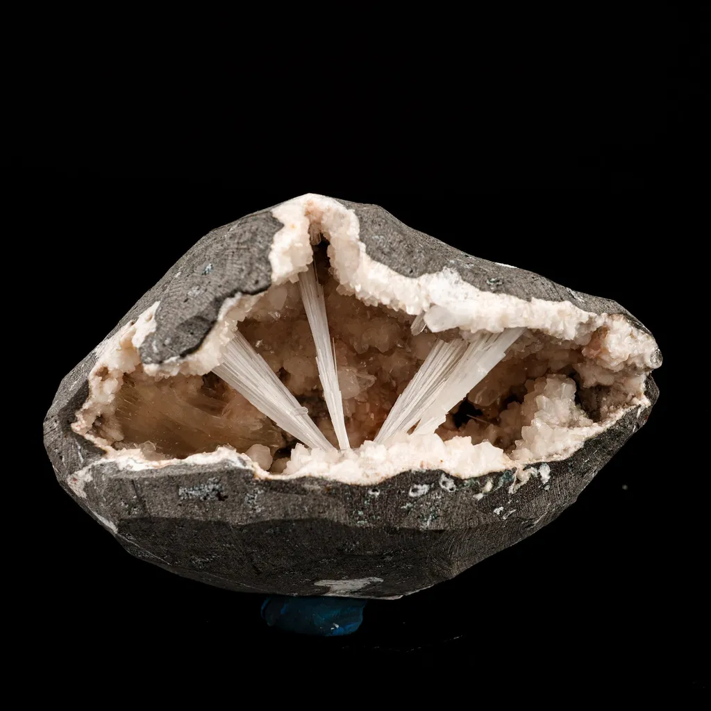 Scolecite Sprays Inside Heulandite Geode Natural Mineral Specimen image