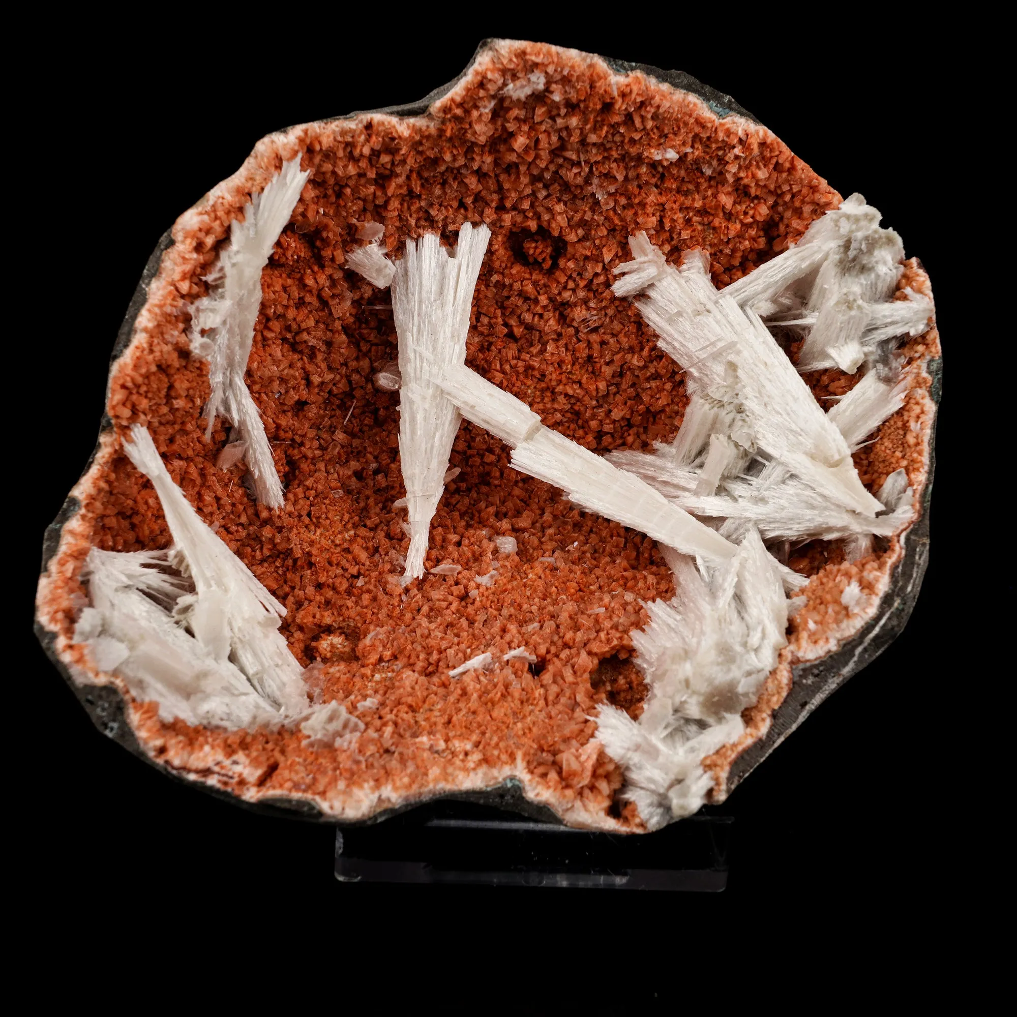 Scolecite Sprays Inside Heulandite Geode Natural Mineral Specimen - image 1