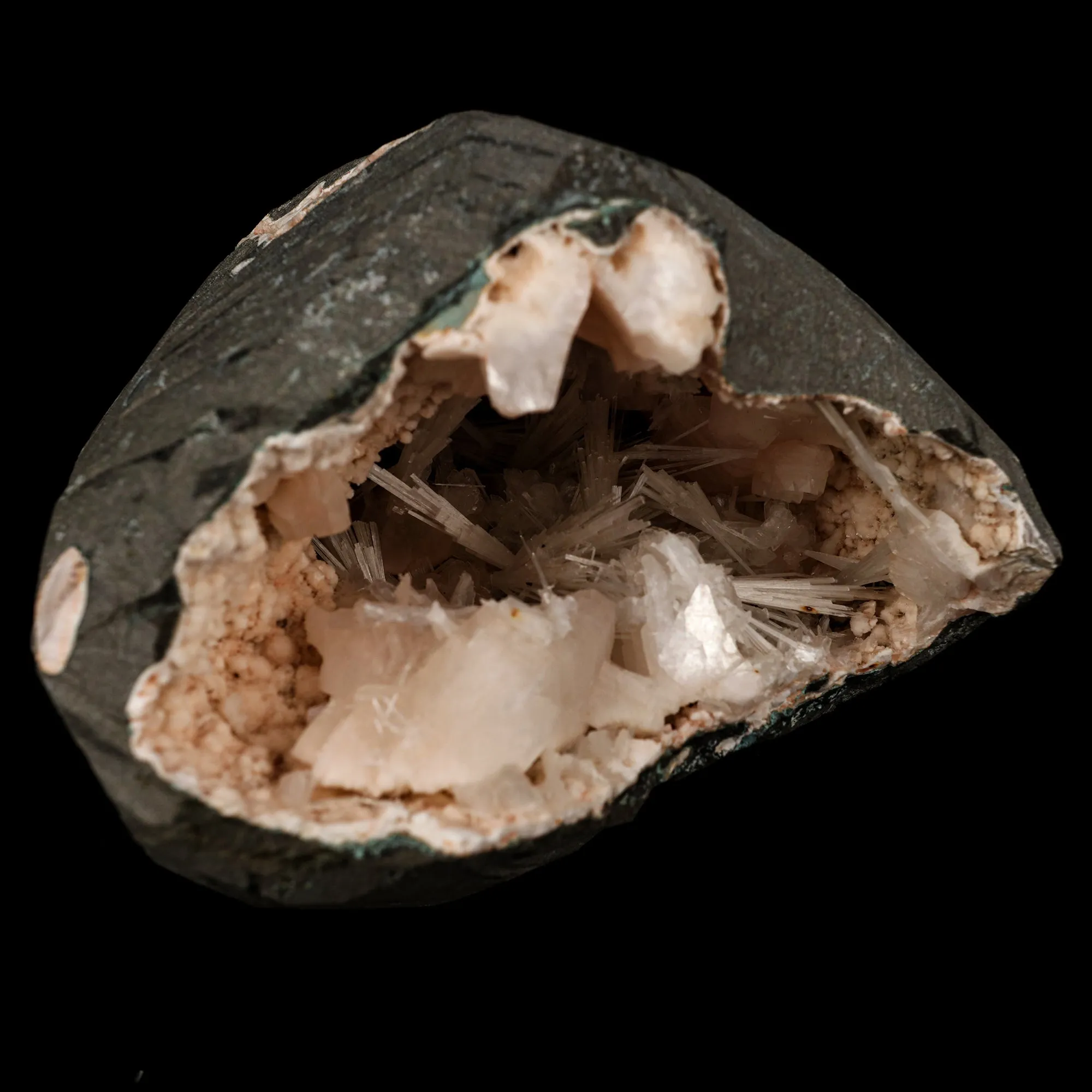 Scolecite Sprays Inside Heulandite Geode Natural Mineral Specimen - image 3