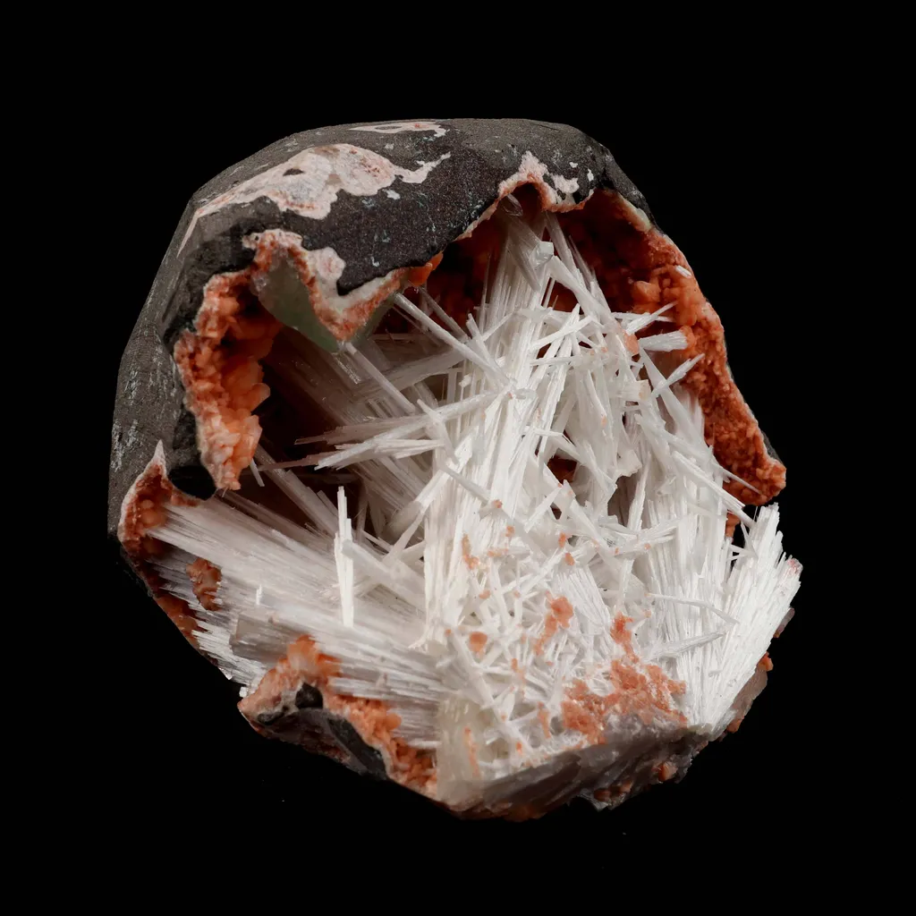 Scolecite Sprays Inside Heulandite Natural Mineral Specimen image