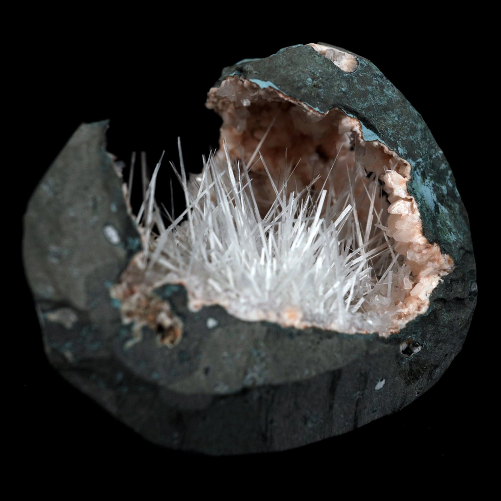 Scolecite Sprays Inside Heulandite See through Geode Natural Mineral Specimen - image 2