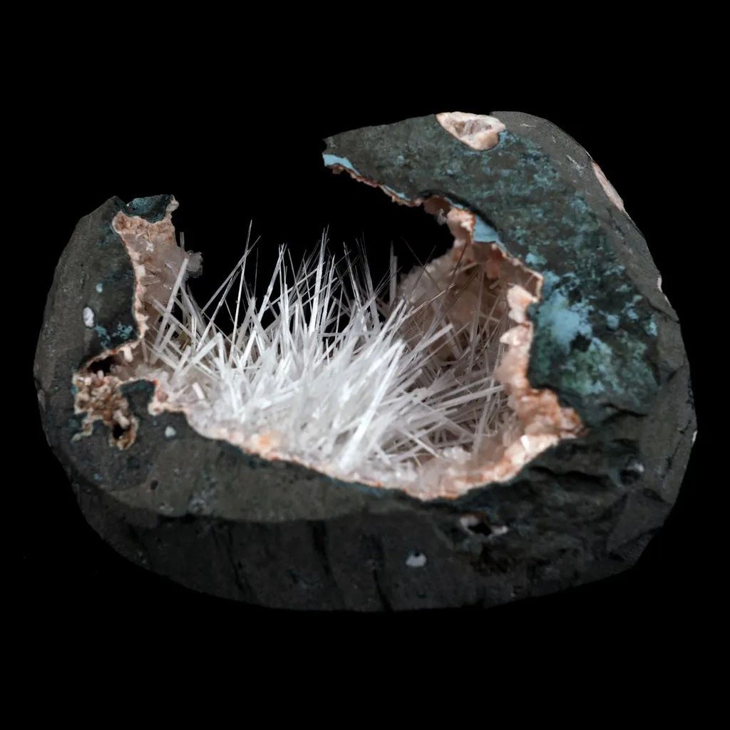 Scolecite Sprays Inside Heulandite See through Geode Natural Mineral Specimen image