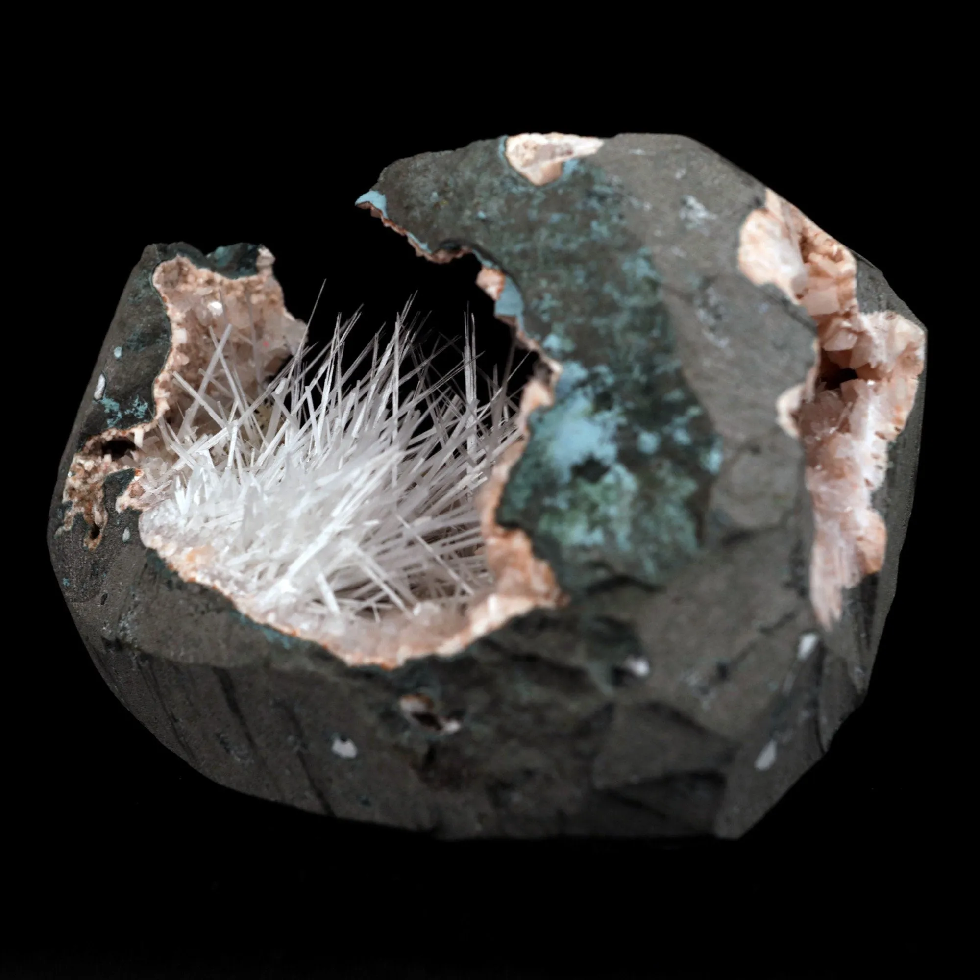 Scolecite Sprays Inside Heulandite See through Geode Natural Mineral Specimen - image 3