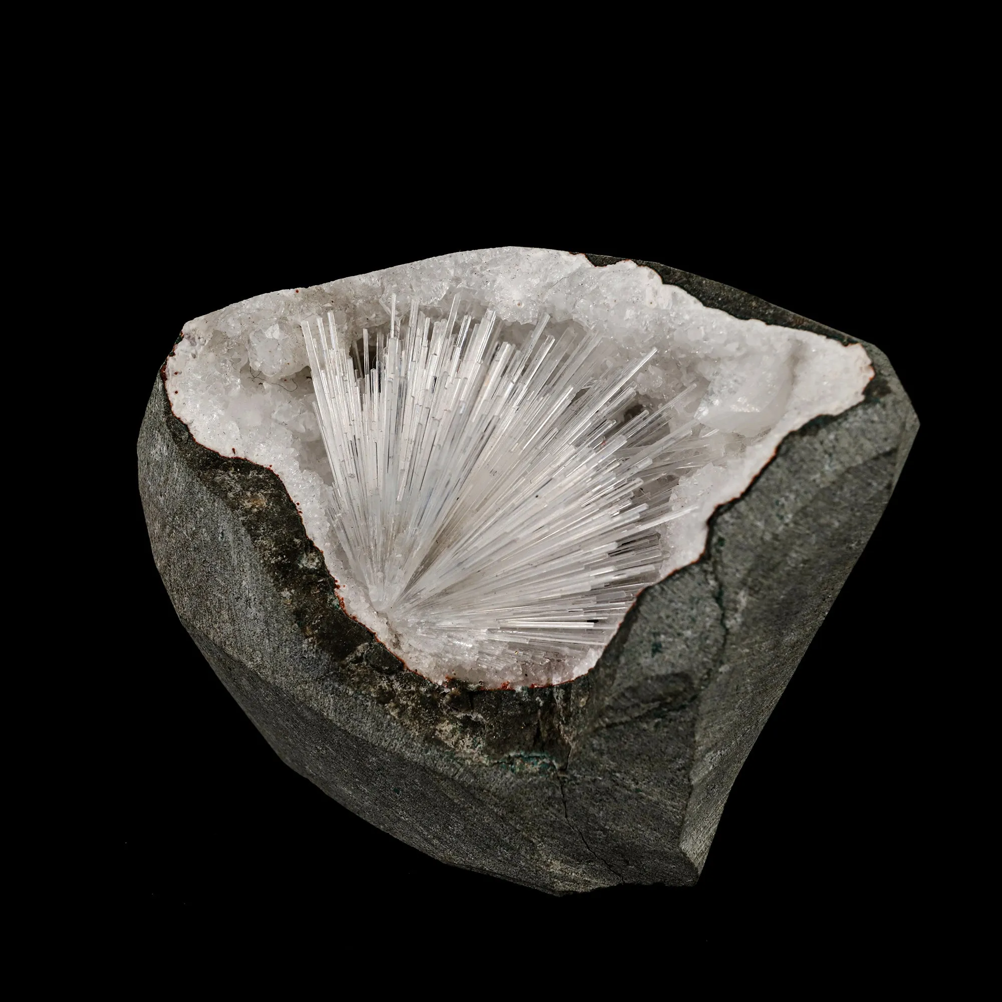 Scolecite Sprays Inside MM Quartz Geode Natural Mineral Specimen - image 2