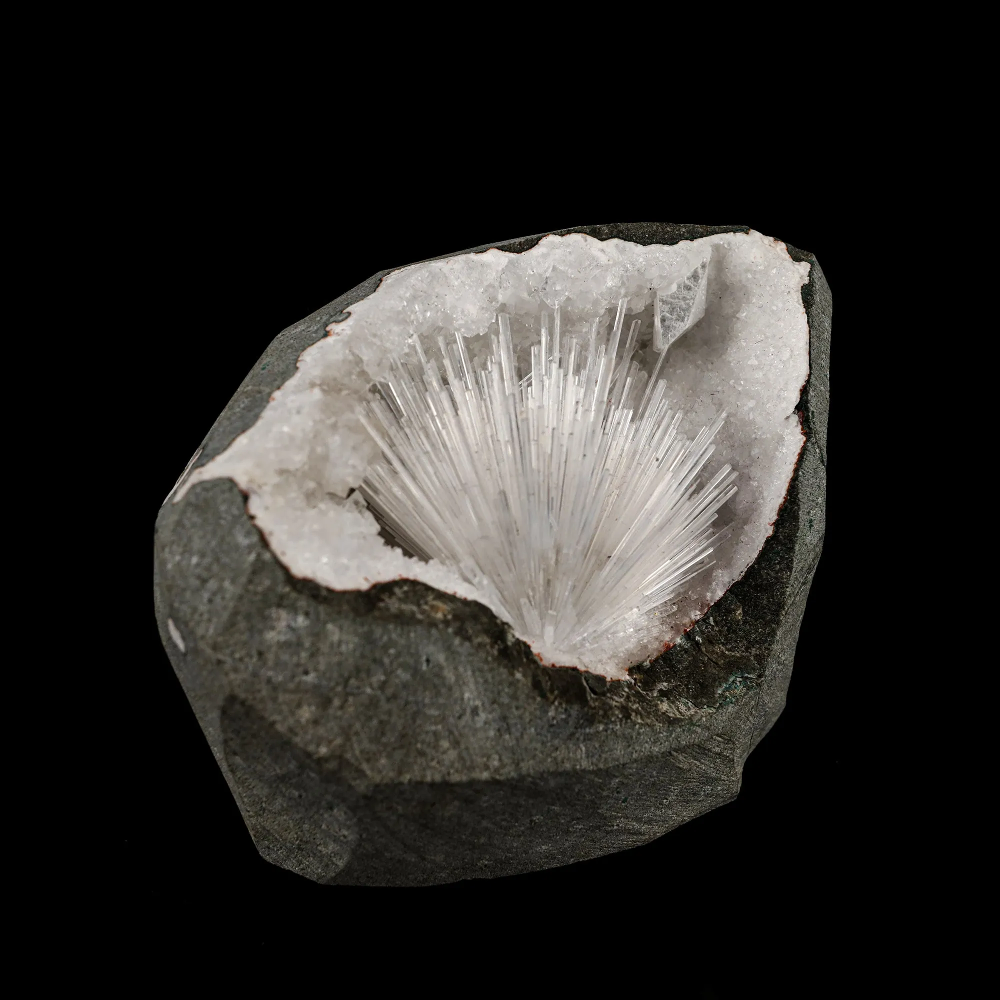 Scolecite Sprays Inside MM Quartz Geode Natural Mineral Specimen - image 3
