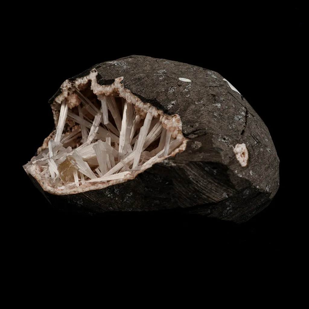 Scolecite Sprays Intergrown Inside Heulandite Geode Natural Mineral Specimen - image 3