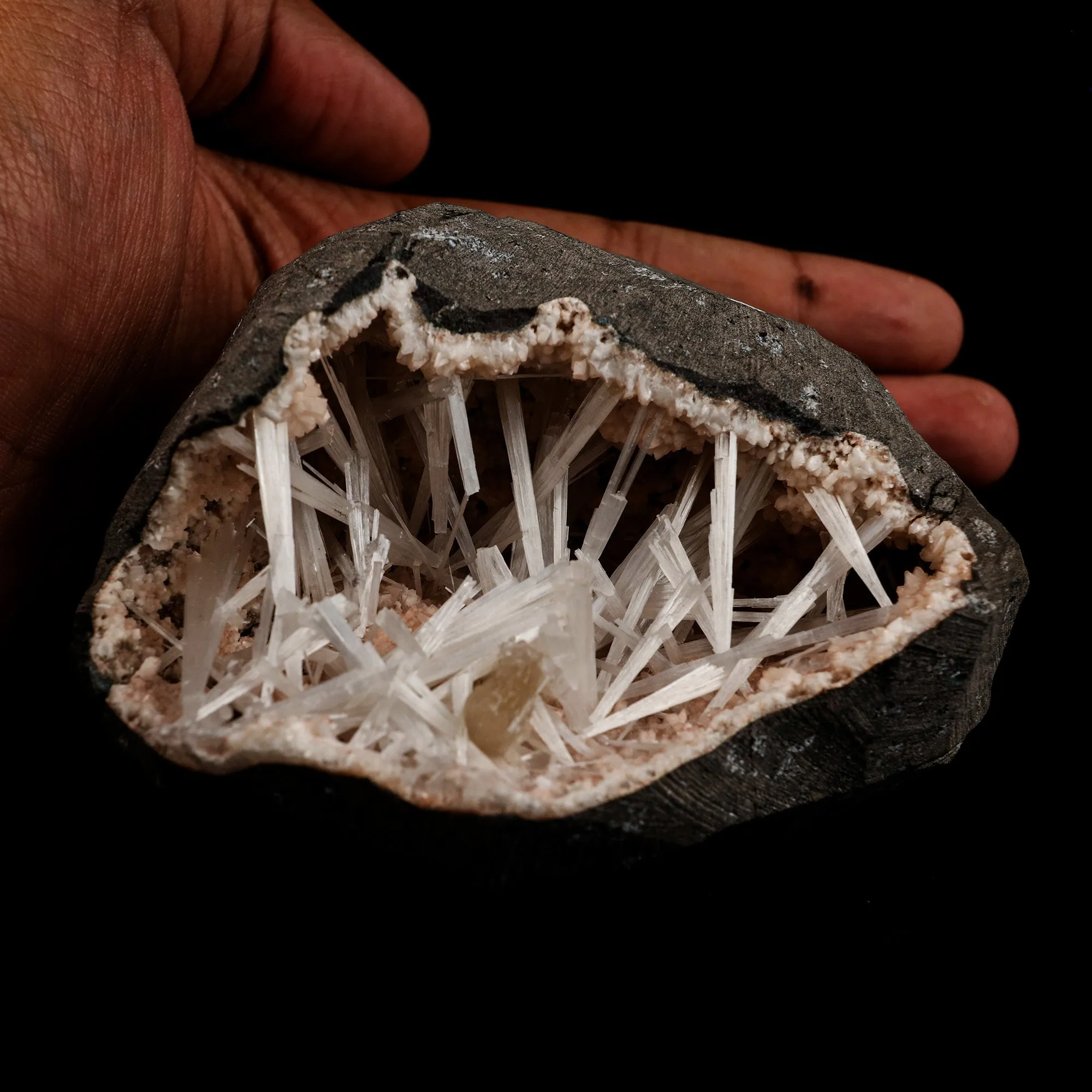 Scolecite Sprays Intergrown Inside Heulandite Geode Natural Mineral Specimen - image 4