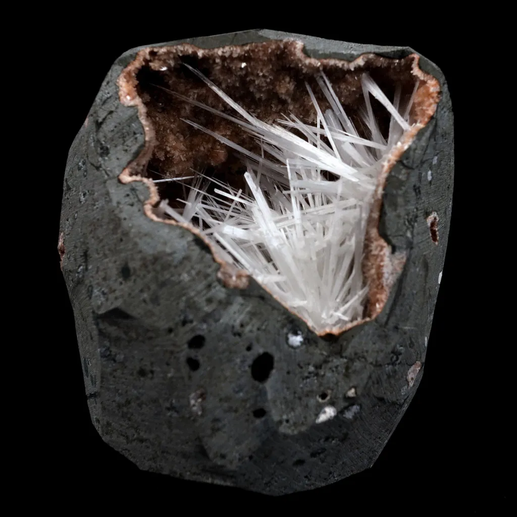 Scolecite Sprays On Heulandite With Stilbite Geode Natural Mineral Specimen image