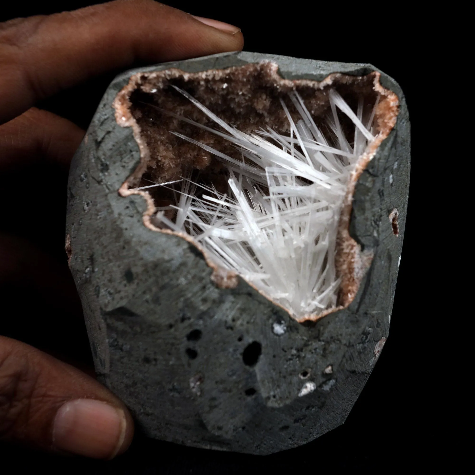 Scolecite Sprays On Heulandite With Stilbite Geode Natural Mineral Specimen - image 4