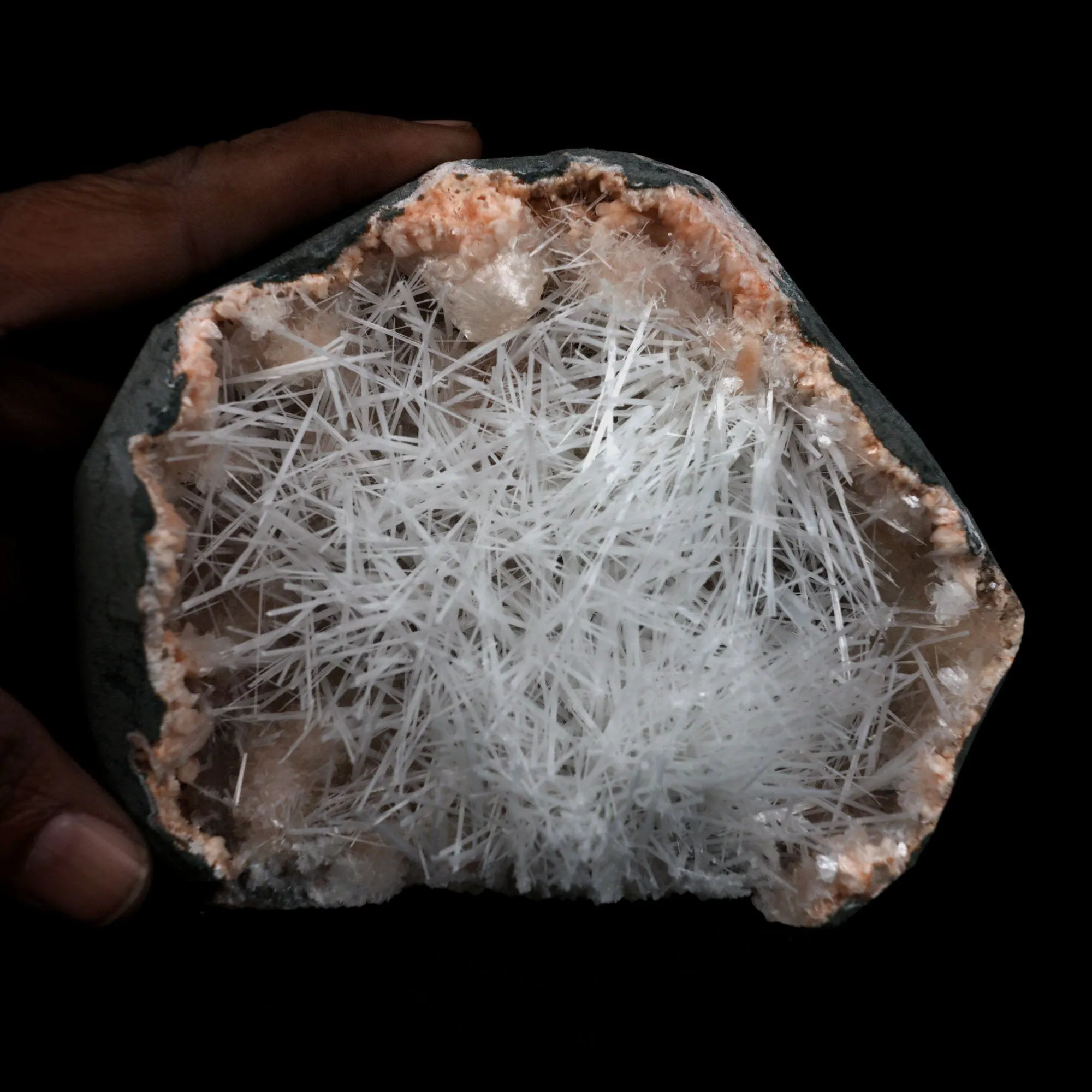 Scolecite Sprays On Heulandite With Stilbite Geode Natural Mineral Specimen - image 4