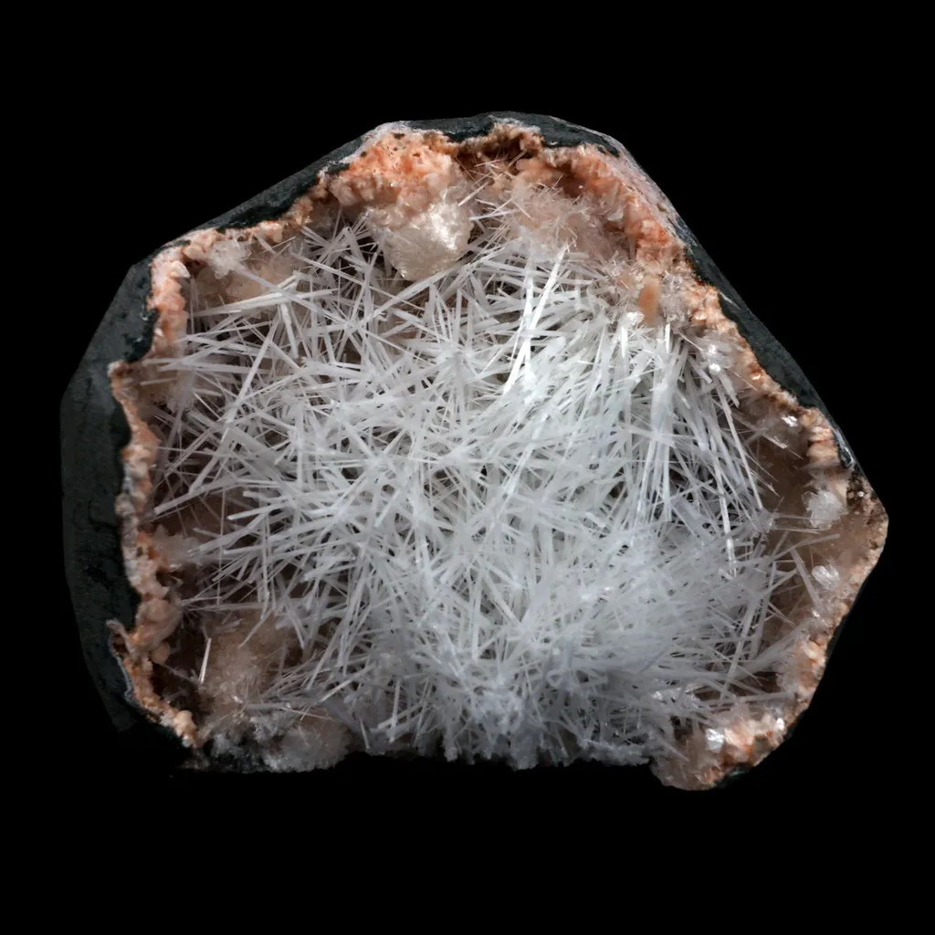 Scolecite Sprays On Heulandite With Stilbite Geode Natural Mineral Specimen image
