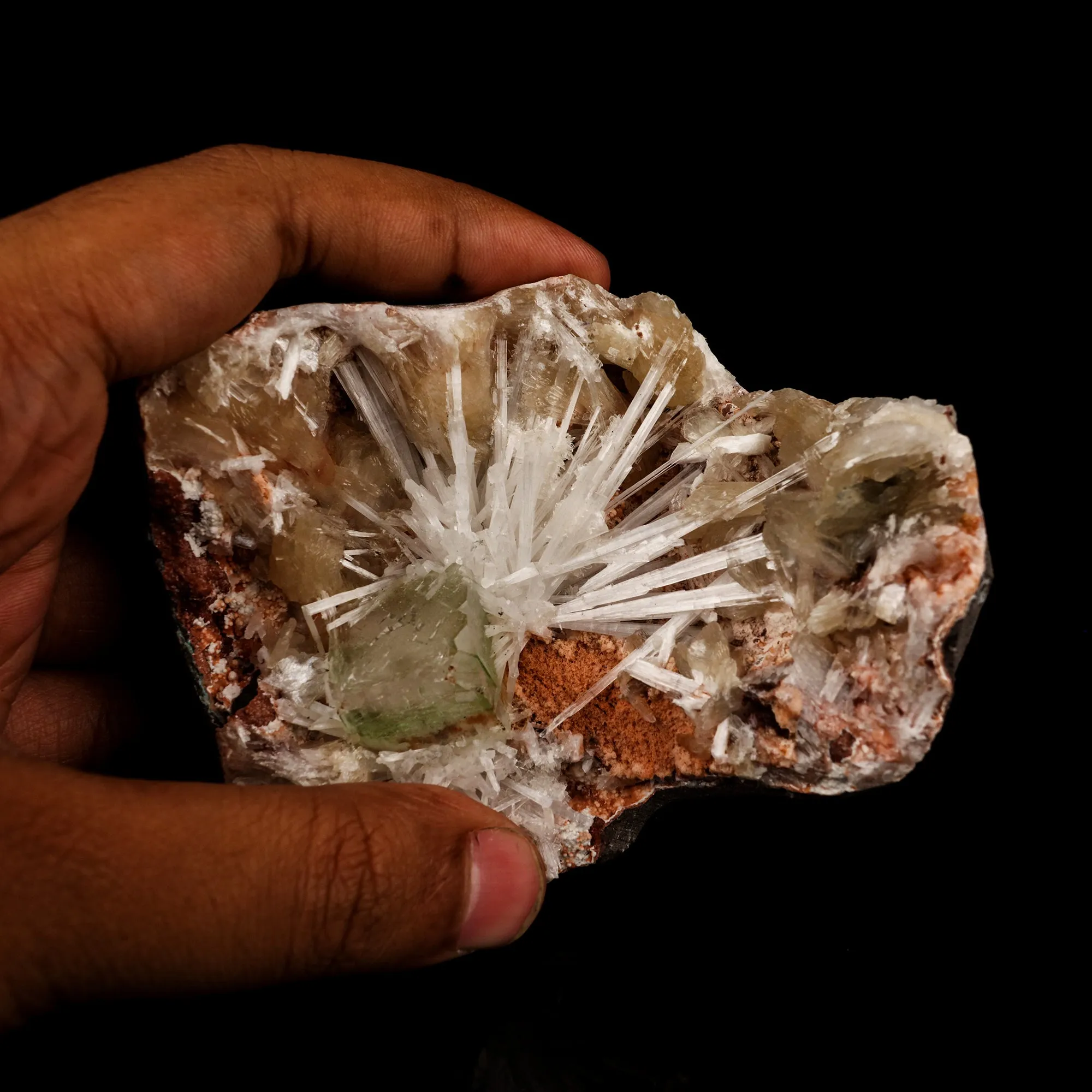 Scolecite Sprays With Apophyllite Green and Stilbite inside Heulandite Geode Natural Mineral Specimen - image 4