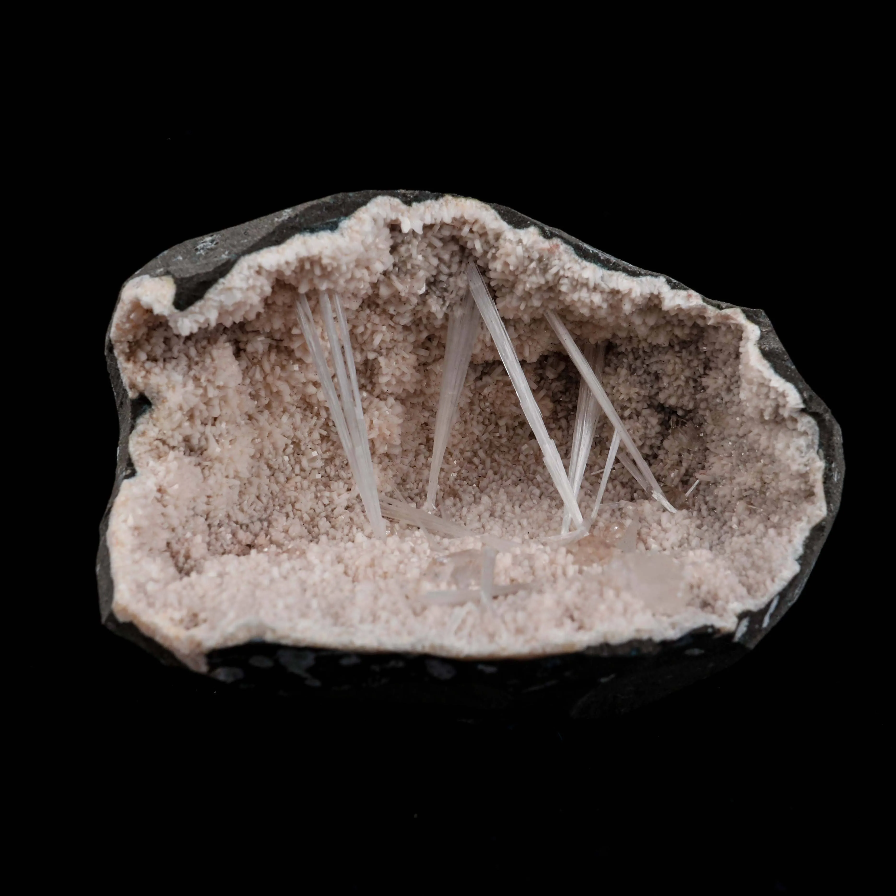Scolecite Sprays with Apophyllite Inside Heulandite Geode Natural Mineral Specimen - image 1