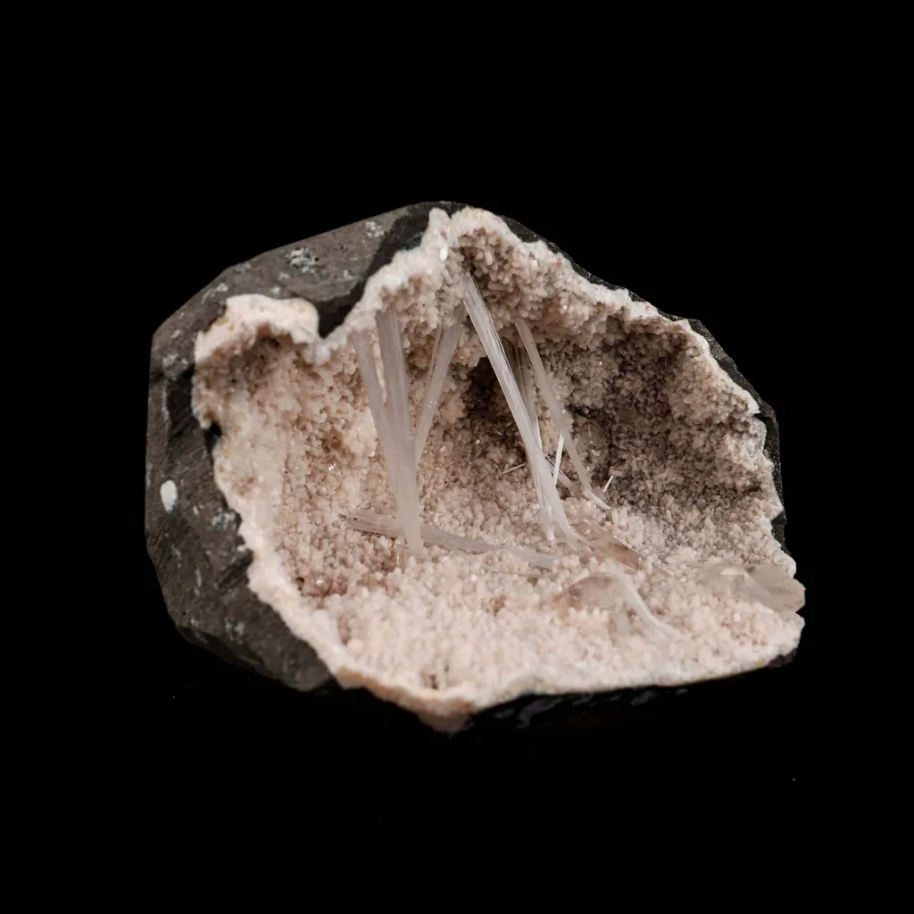 Scolecite Sprays with Apophyllite Inside Heulandite Geode Natural Mineral Specimen - image 2
