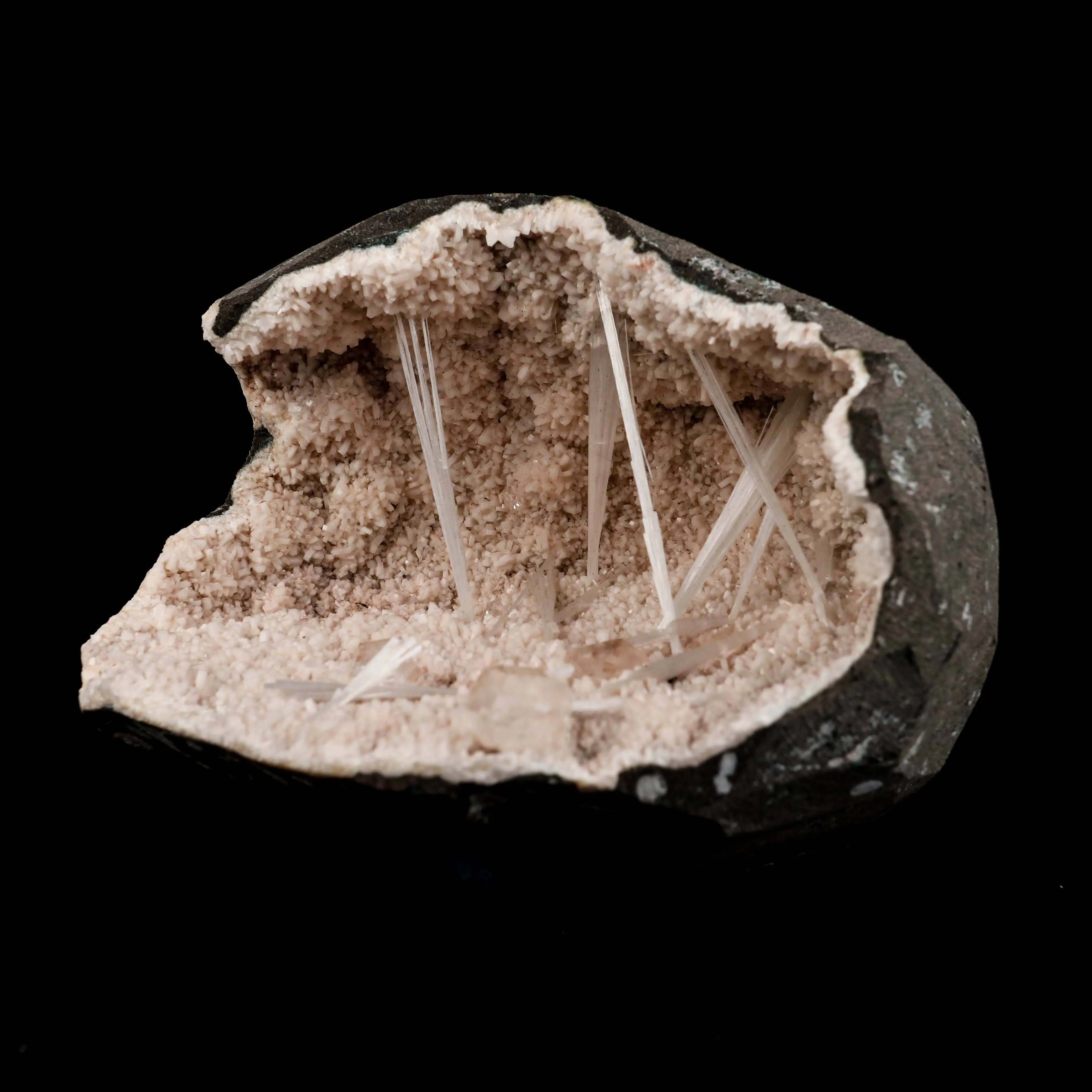 Scolecite Sprays with Apophyllite Inside Heulandite Geode Natural Mineral Specimen - image 3