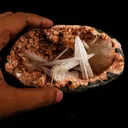 Scolecite Sprays with Calcite Inside Heulandite Geode Natural Mineral Specimen - image 4