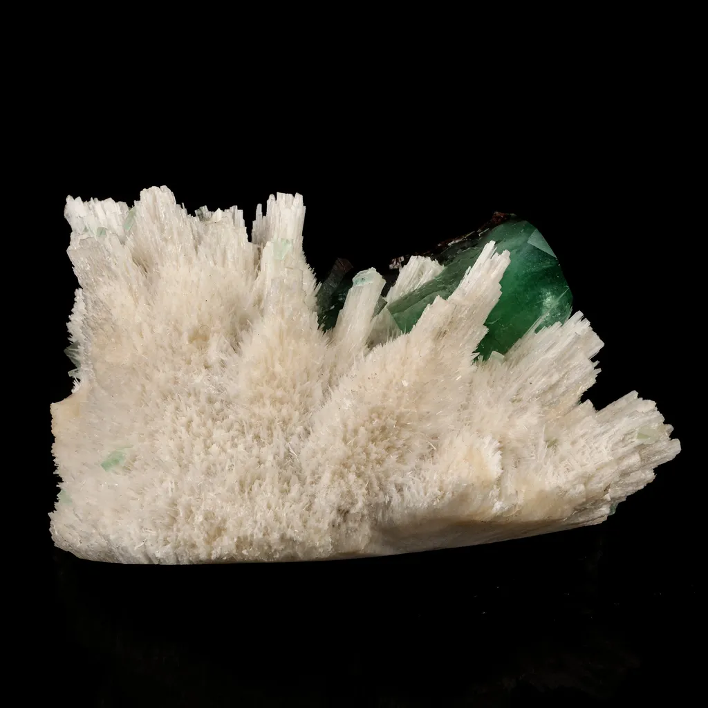 Scolecite Sprays with green Apophyllite cube Free Standing Natural Mineral Specimen image