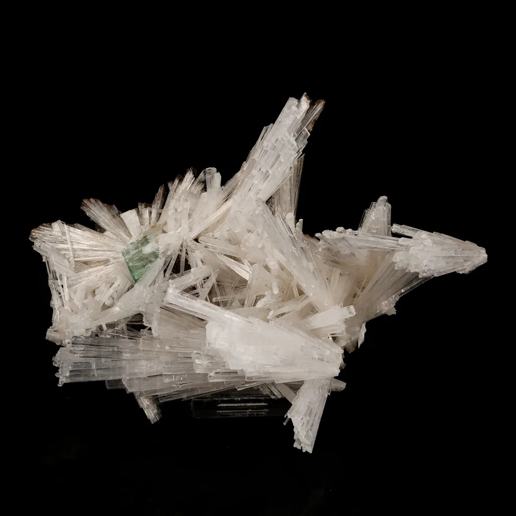 Scolecite Sprays with green Apophyllite cube Natural Mineral Specimen image