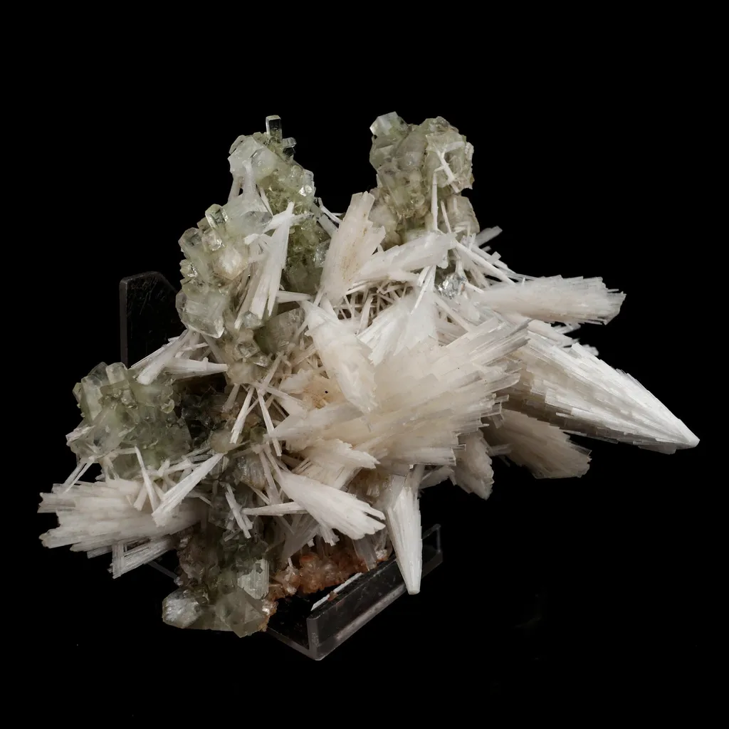 Scolecite Sprays with green Apophyllite cube Natural Mineral Specimen - image 2