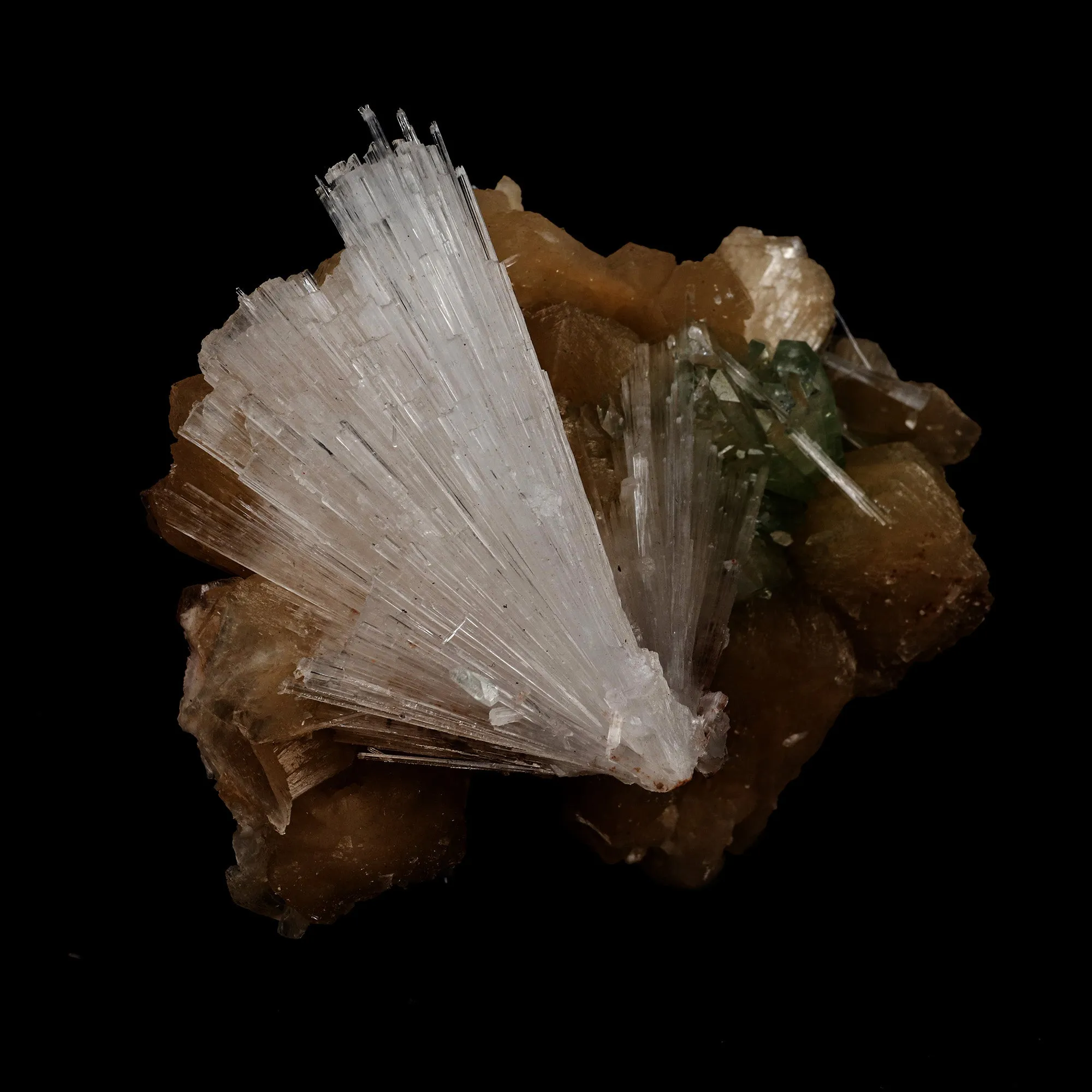 Scolecite Sprays with Green Apophyllite on Stilbite Natural Mineral Specimen - image 2