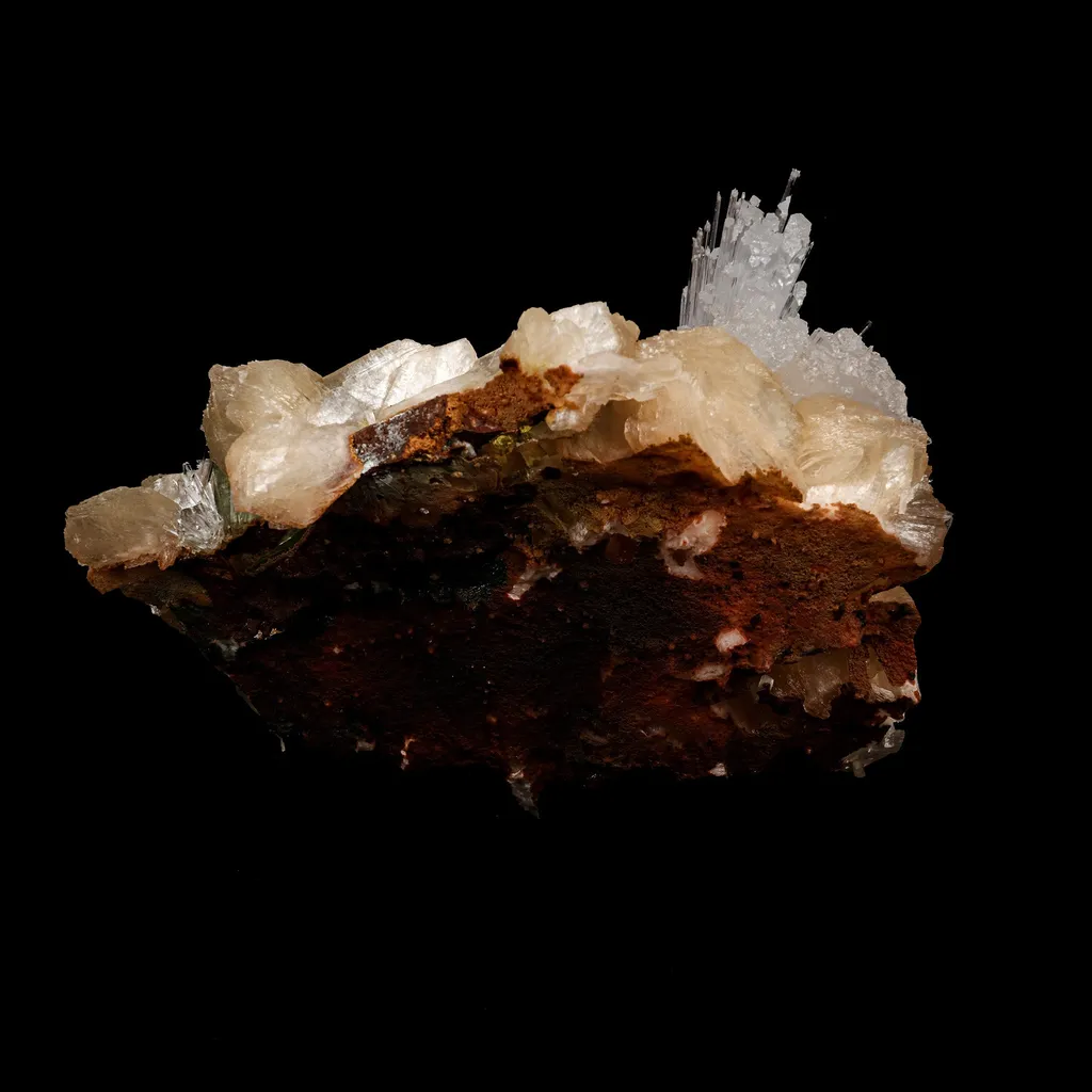 Scolecite Sprays with Green Apophyllite on Stilbite Natural Mineral Specimen - image 4